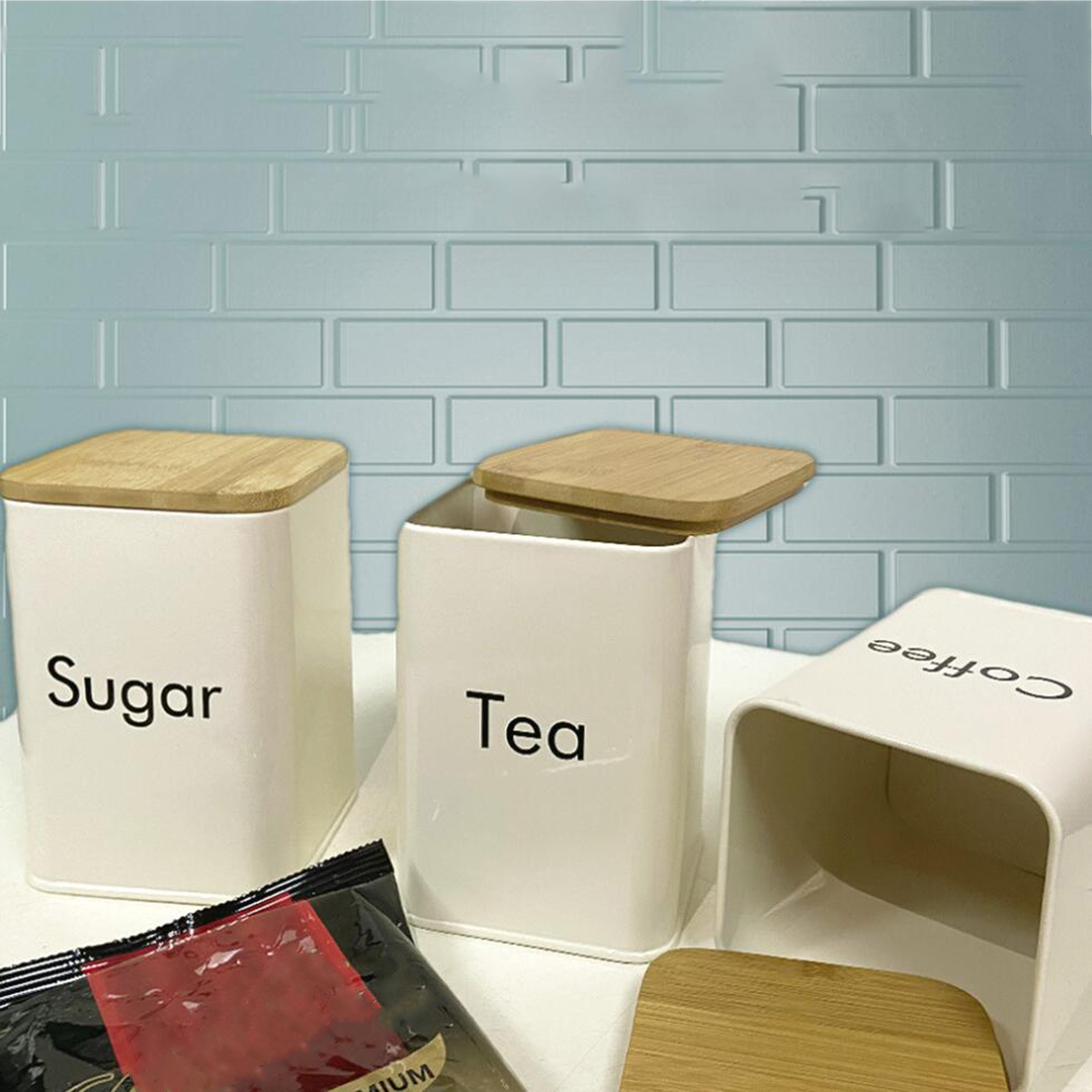 3x Nordic Metal Storage Jars Kitchen Coffee Canister Storage Jars Tea Coffee Sugar Sealed Box Food Sealing Container