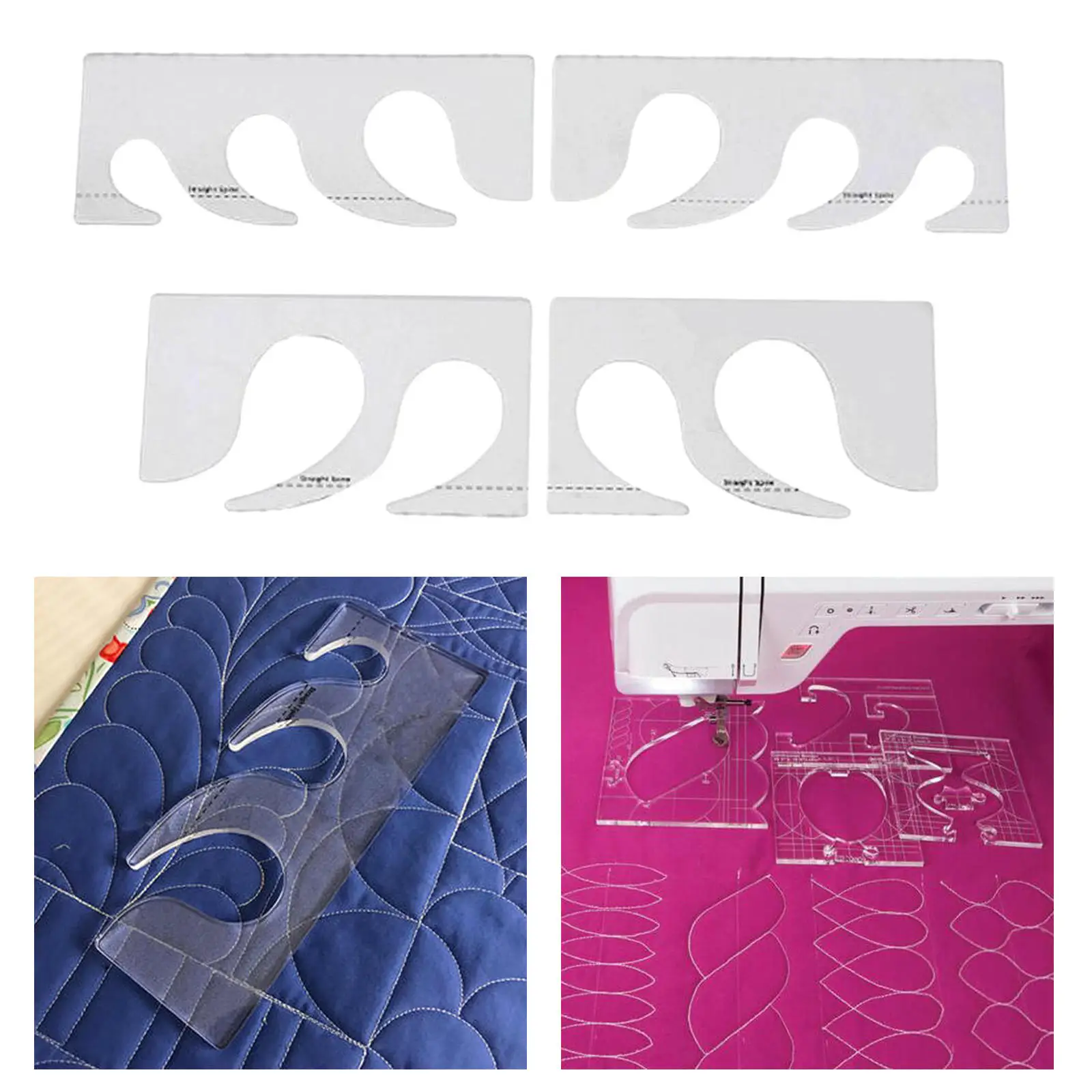 4pcs Sturdy Acrylic Quilting Ruler, Sew Machine Quilting Grids Lines Patchwork Unique Shape for Quilting, Sewing Crafts