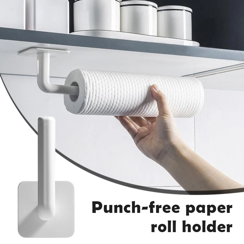 Kitchen Paper Towel Holder Self-adhesive Accessories Under Cabinet Roll Rack 
