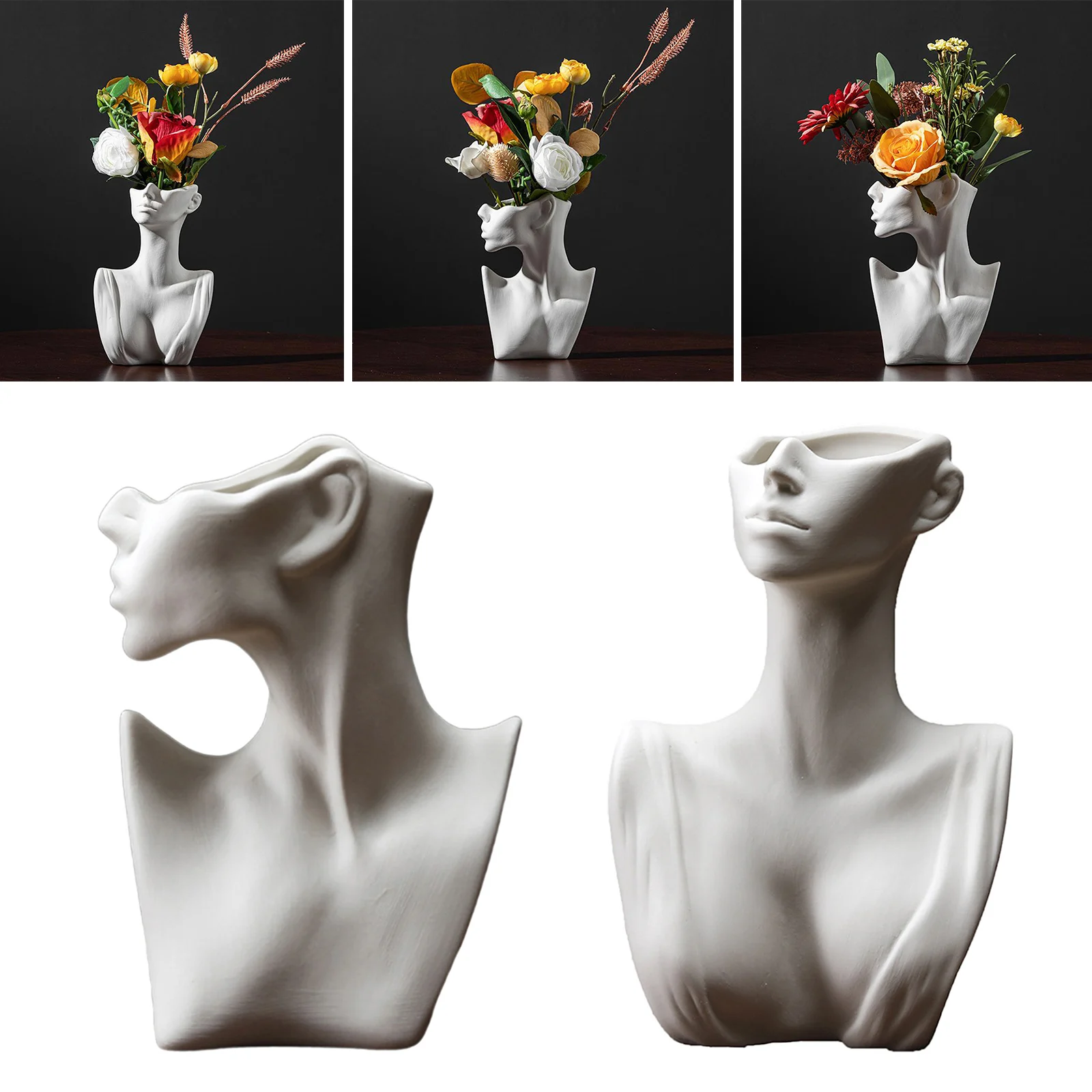 Ceramics Statue Flower Vase White Head Planter Plants Pots Nordic Boho Office Living Room Decoration Flower Arrangement Party