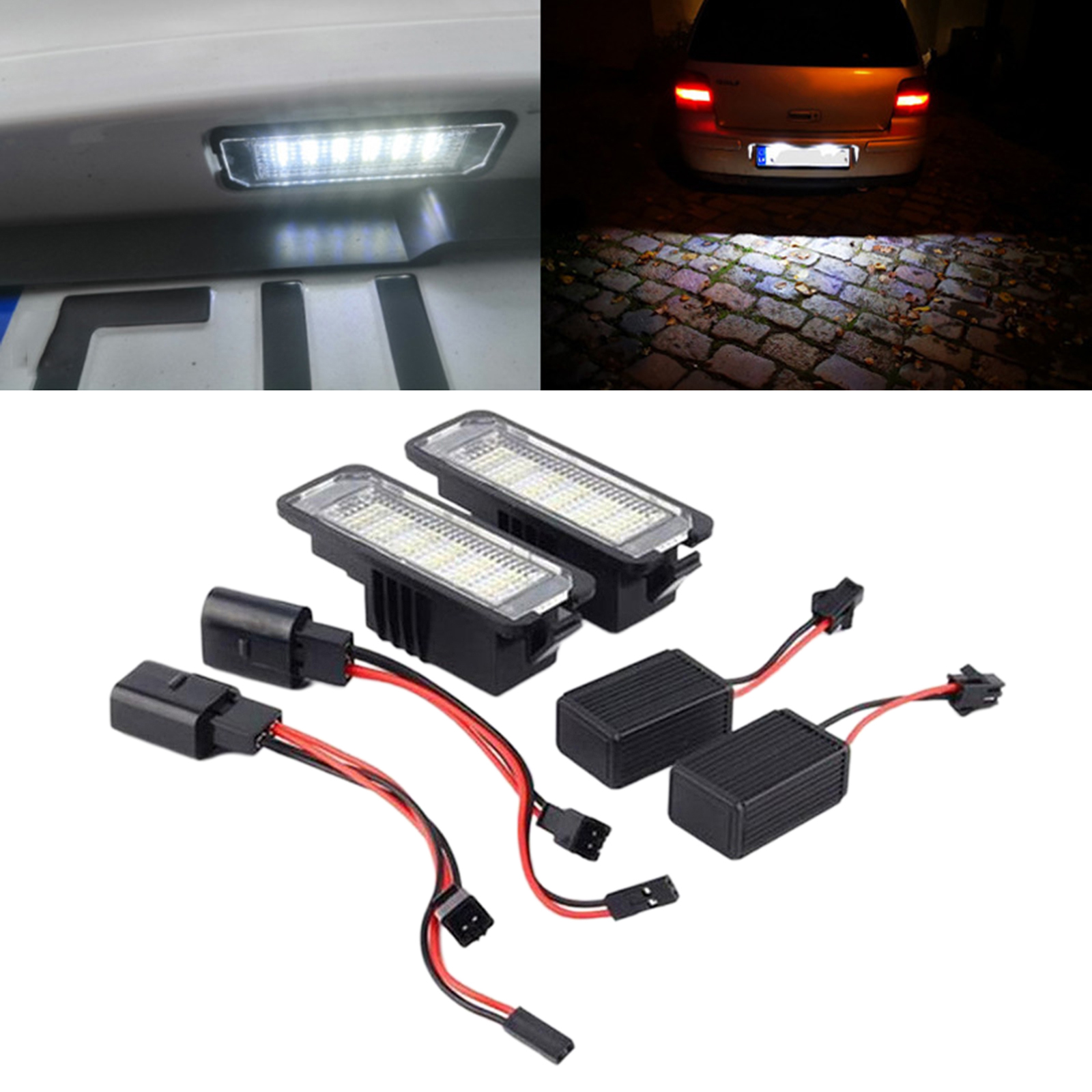 2x LED Number License Number Plate Light Lamp Bulb Assembly Fits for VW Golf Passat CC Eos