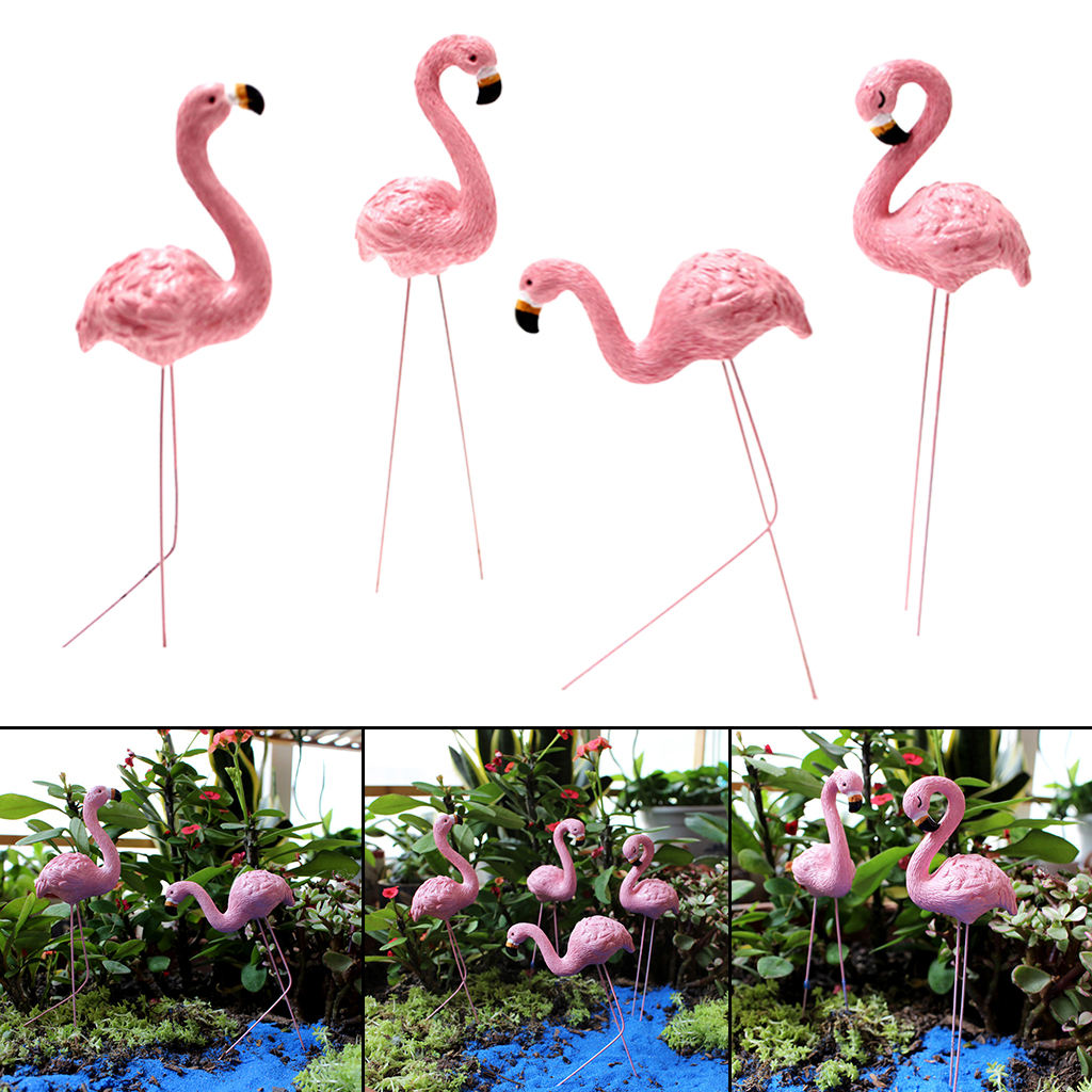 4Pcs/Set Creative Flamingo Decoration European Style Artificial Decorative Animal Plug in Bird Statue for Yard Lawn Patio Garden