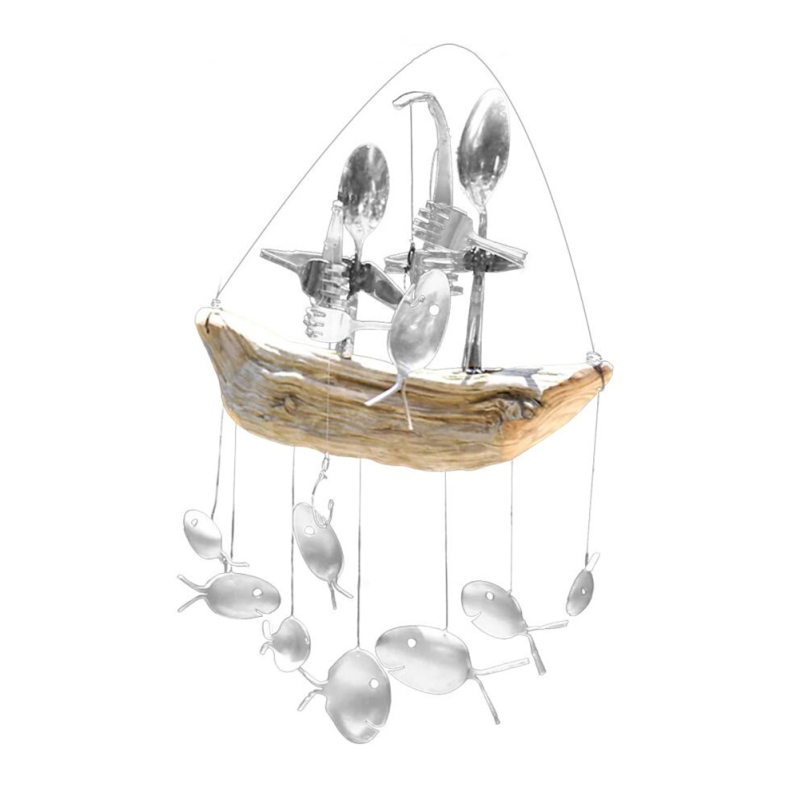 (🔥Hot Sale – 48% Off)fishing Man Spoon Fish Sculpture Wind Chime