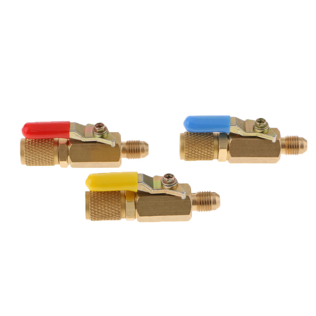 3 Pieces R410A R134A Shut Ball Valves for HVAC AC Refrigerant Charging Hose