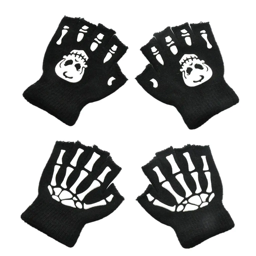 Winter Gloves Half-finger Skeleton Halloween Winter for Cosplay Children