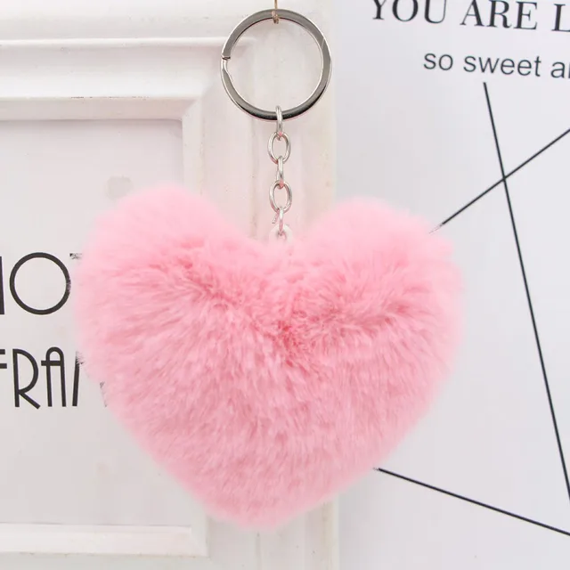 12 Pieces Colored Pom Pom Keychain Bulk Heart Fluffy Fur Puff Ball Key for  Women - AliExpress
