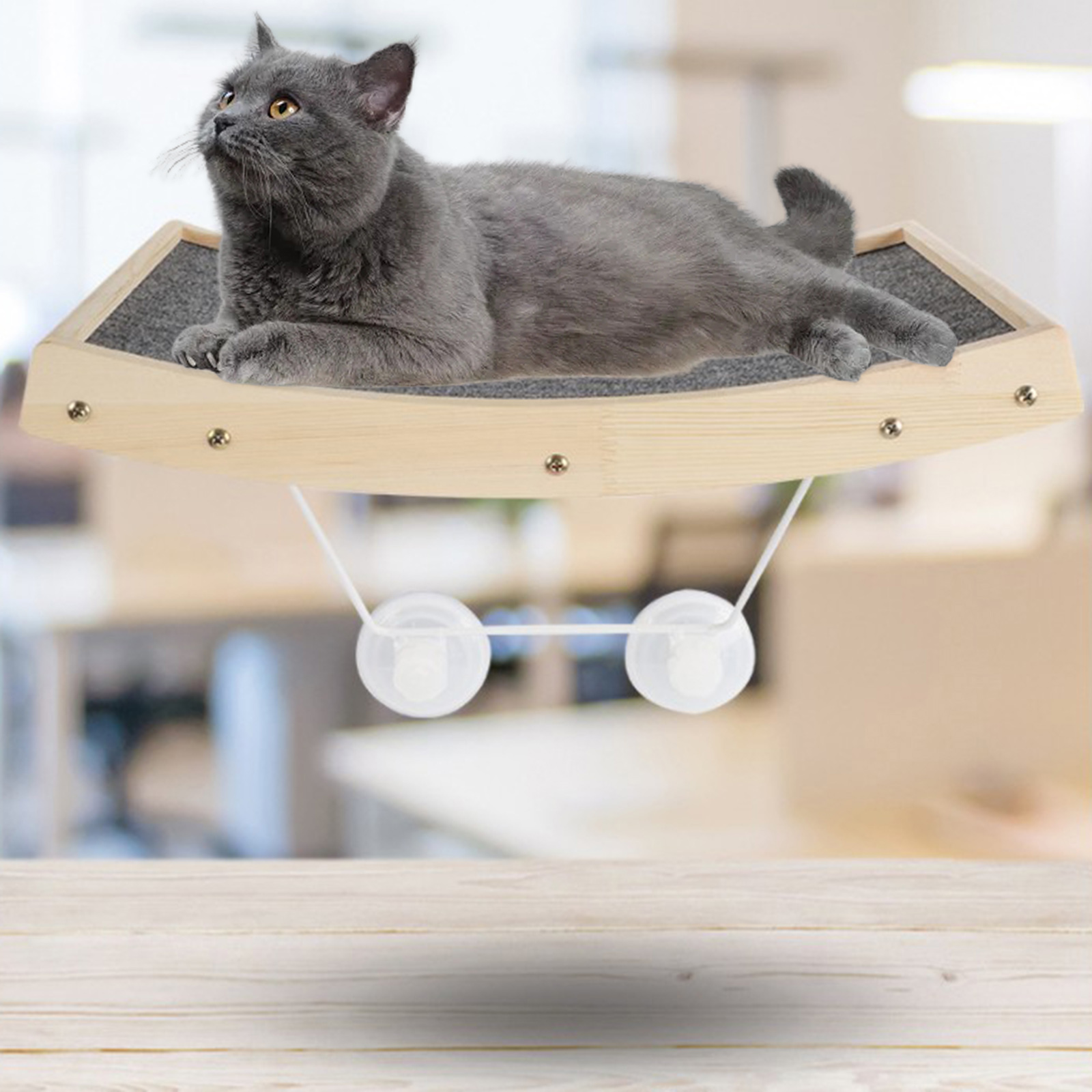 Wooden Cat Window Perch Scratch Board Resting Bed Seat Toy Sunbathing Napping Space Saving