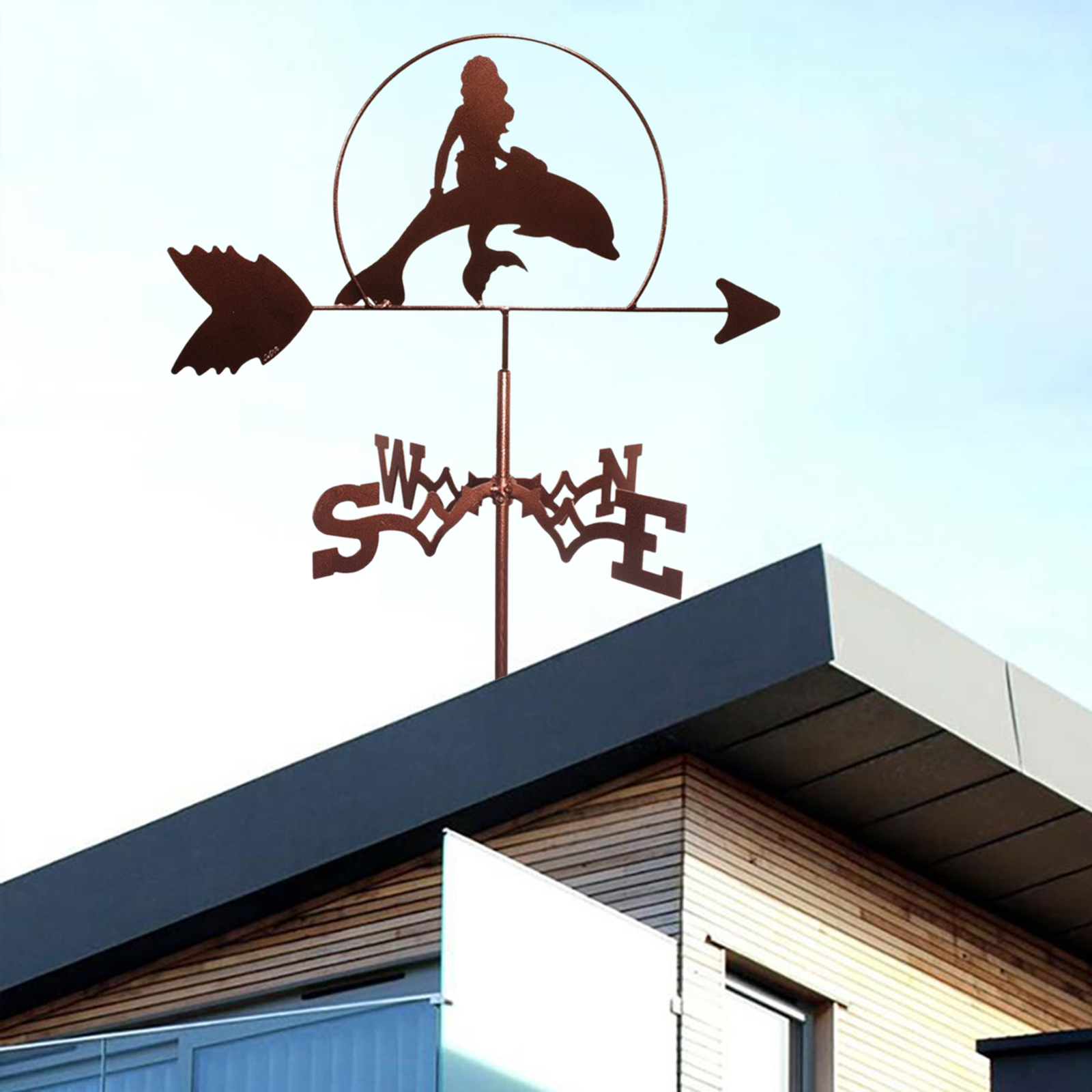 Stainless Metal Mermaid Weathervane Weather Vane Yard Barn Scene Decor