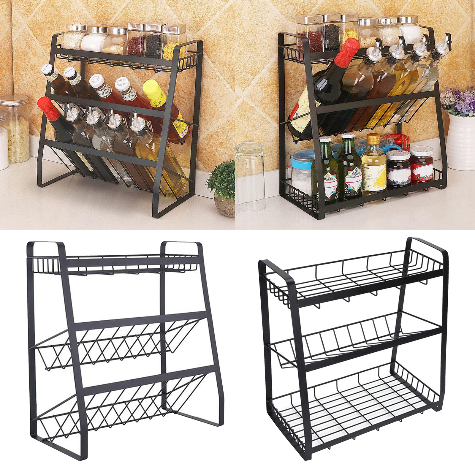 Spice Rack, 3 Tier Spice Rack Organizer for Counter Stable Spice Shelf Storage Rack for Seasoning Jars Bottle, Kitchen Bathroom
