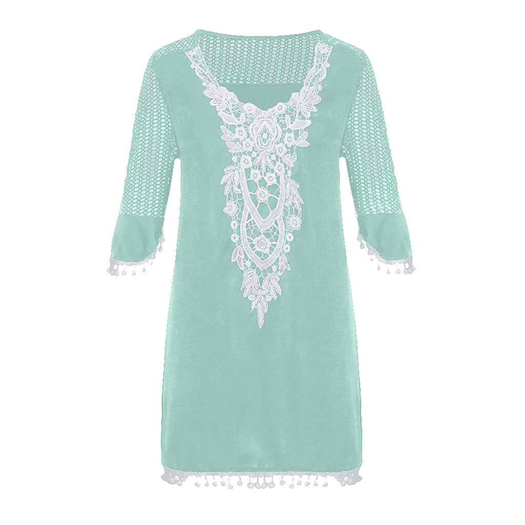  Trim Tassel Lace Crochet Swimwear Beach Cover Up