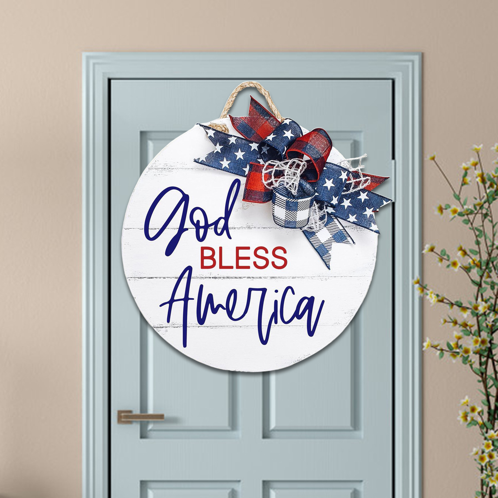 Rustic Wooden Welcome Door Sign Seasonal Outdoor Ornament Burlap Bow Front Door