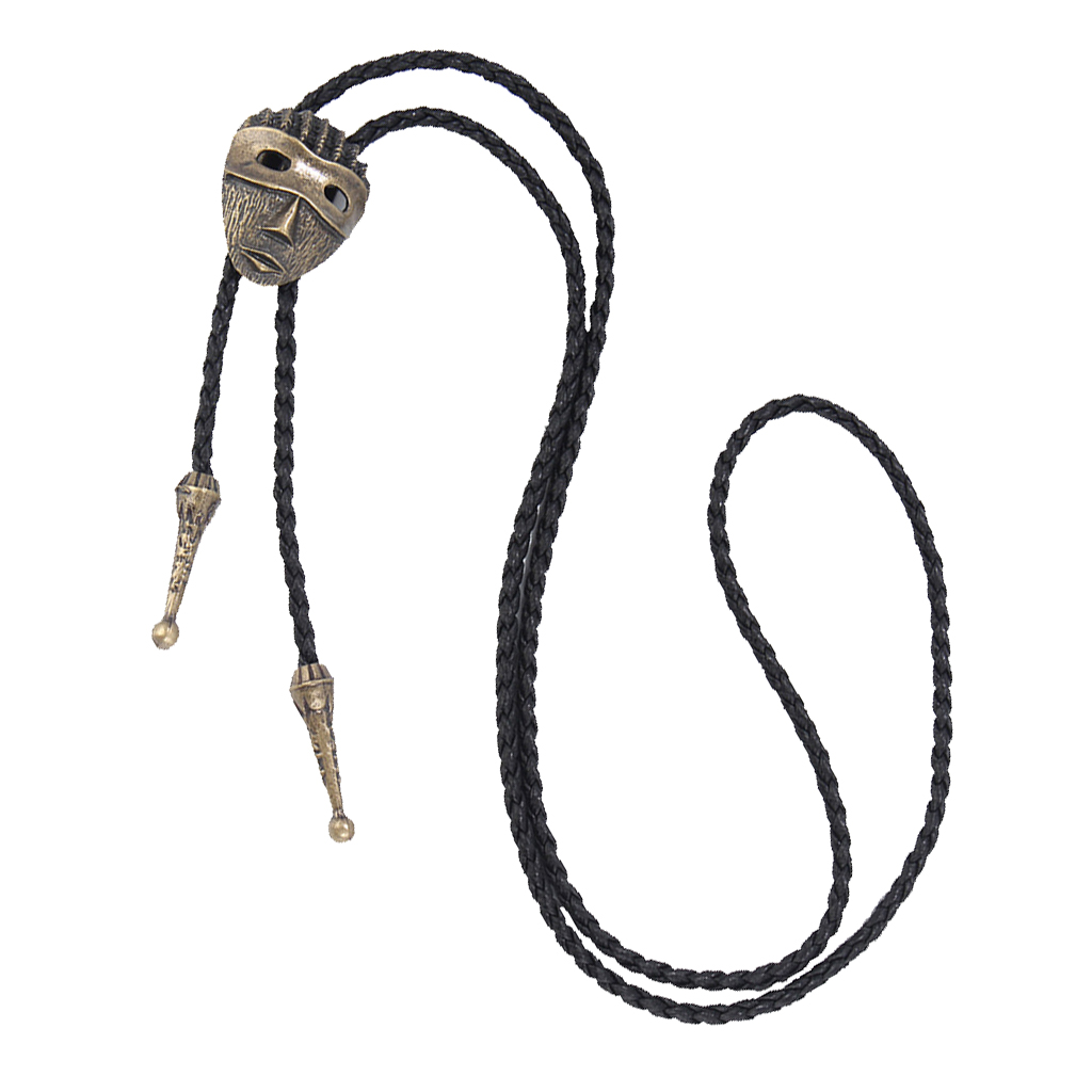 Western Cowboy Bronze Stone Bolo Tie Leather Necklace Unisex Jewelry