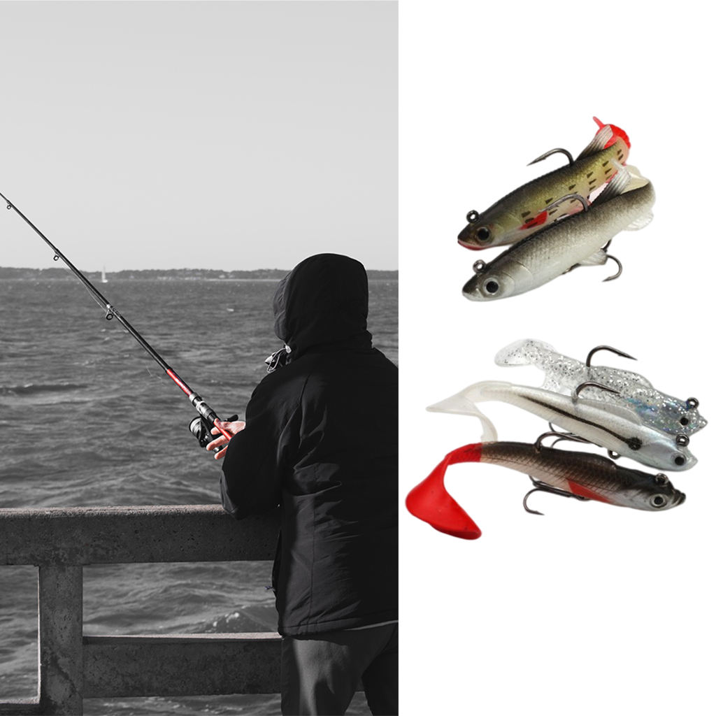 5Pcs Fishing Lures Surface Topwater Bait Soft Baits with Box for Saltwater Freshwater Snakehead Trout Bass