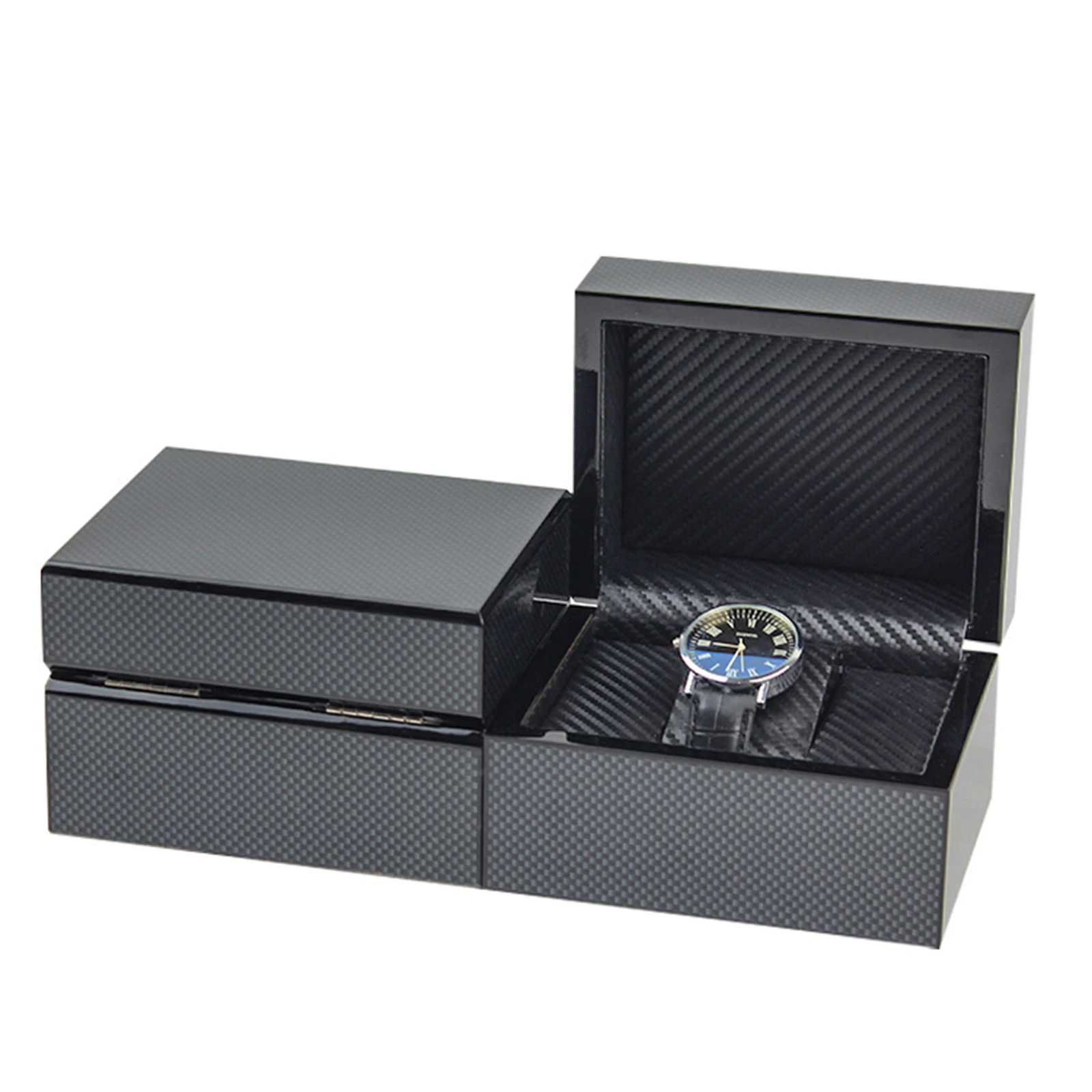 Carbon Fiber Single Slot Watch Box Organizer Mens Wristwatch Storage Box Watch Display Case for Home, Stores, Shop