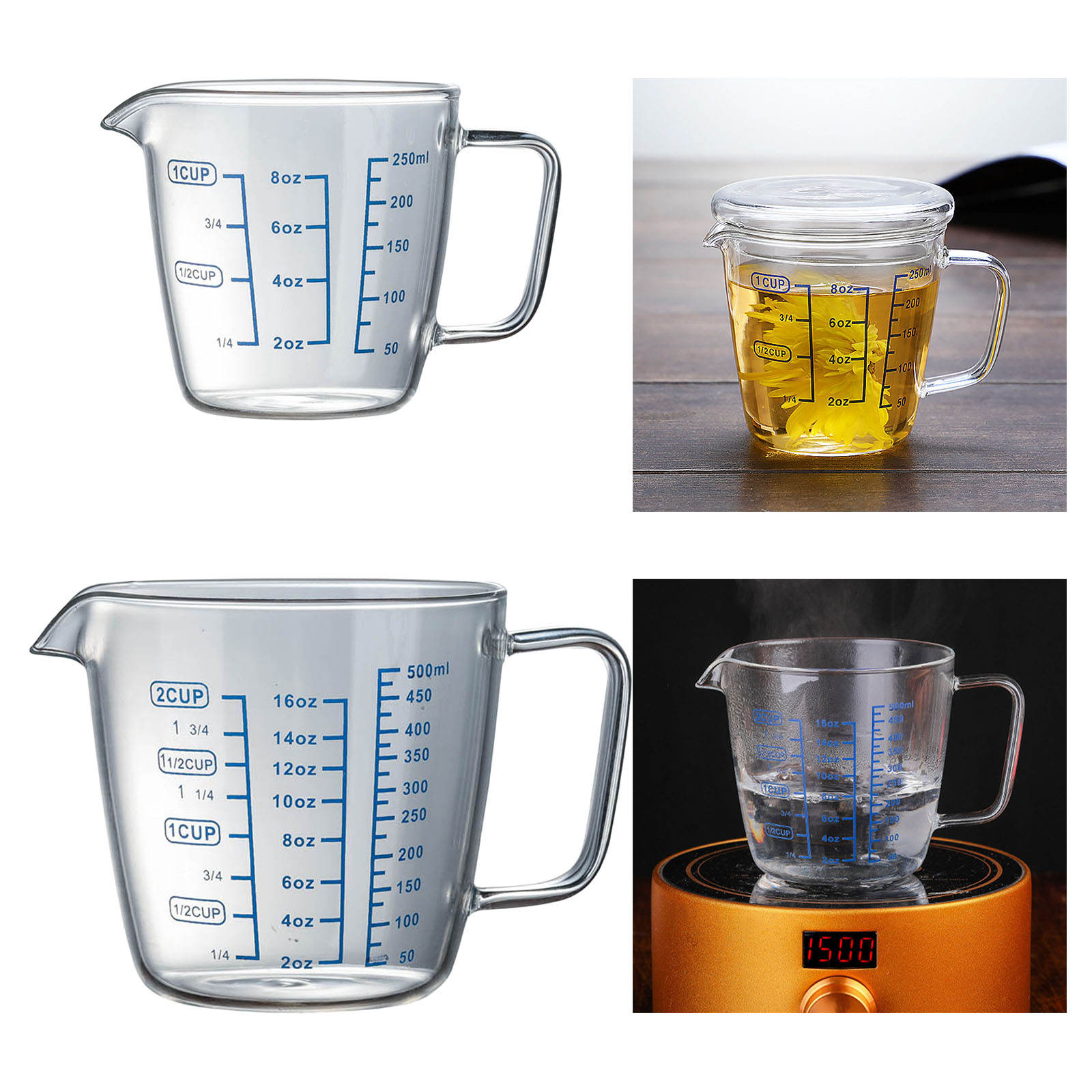 Glass Measuring Cup Microwave Safe Heat Resistant with Handle Measuring Tools for Home Bar