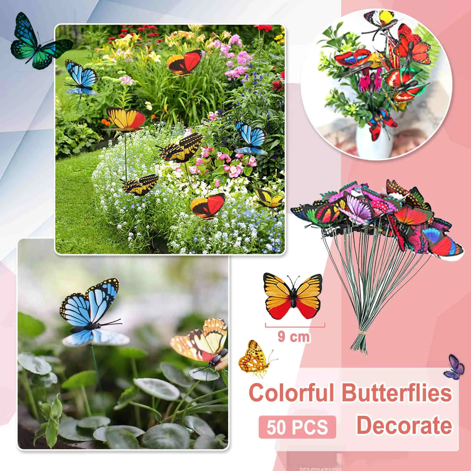50x Simulation Butterfly Ornaments Colorful Plant Pot Garden DIY Indoor Outdoor~ 