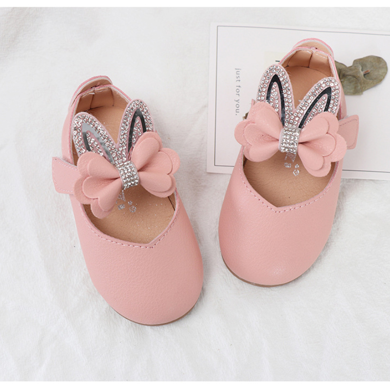 Menina da Criança Sapatos de Orelha de Coelho Meninas Sapatos Borboleta Plana Bebê Strass Mary Janes Princesa nó 4 Cheap Sapatos de couro