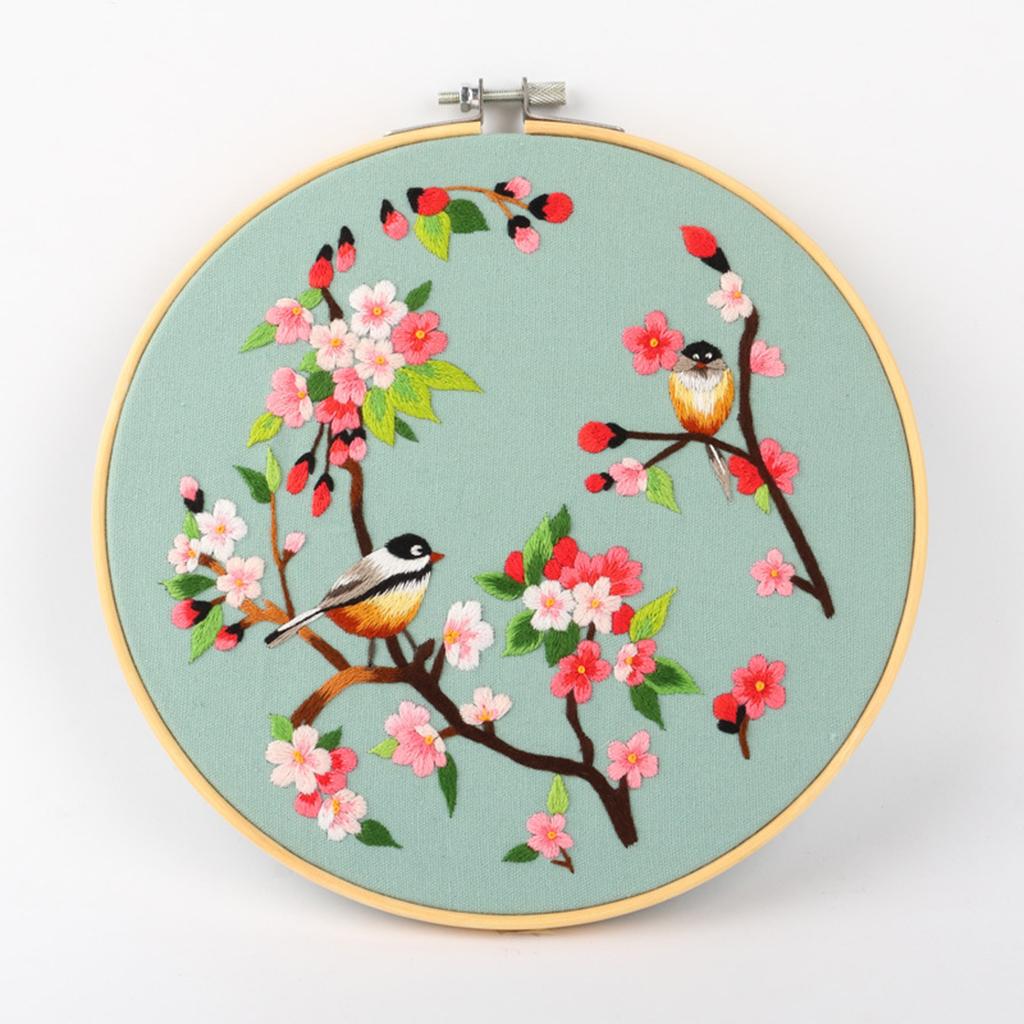 Handmade Cross Stitch Kit Home Craft Threads Needles Tools Floral Flower Style Pattern Art Embroidery with Hoop for Kids Adults