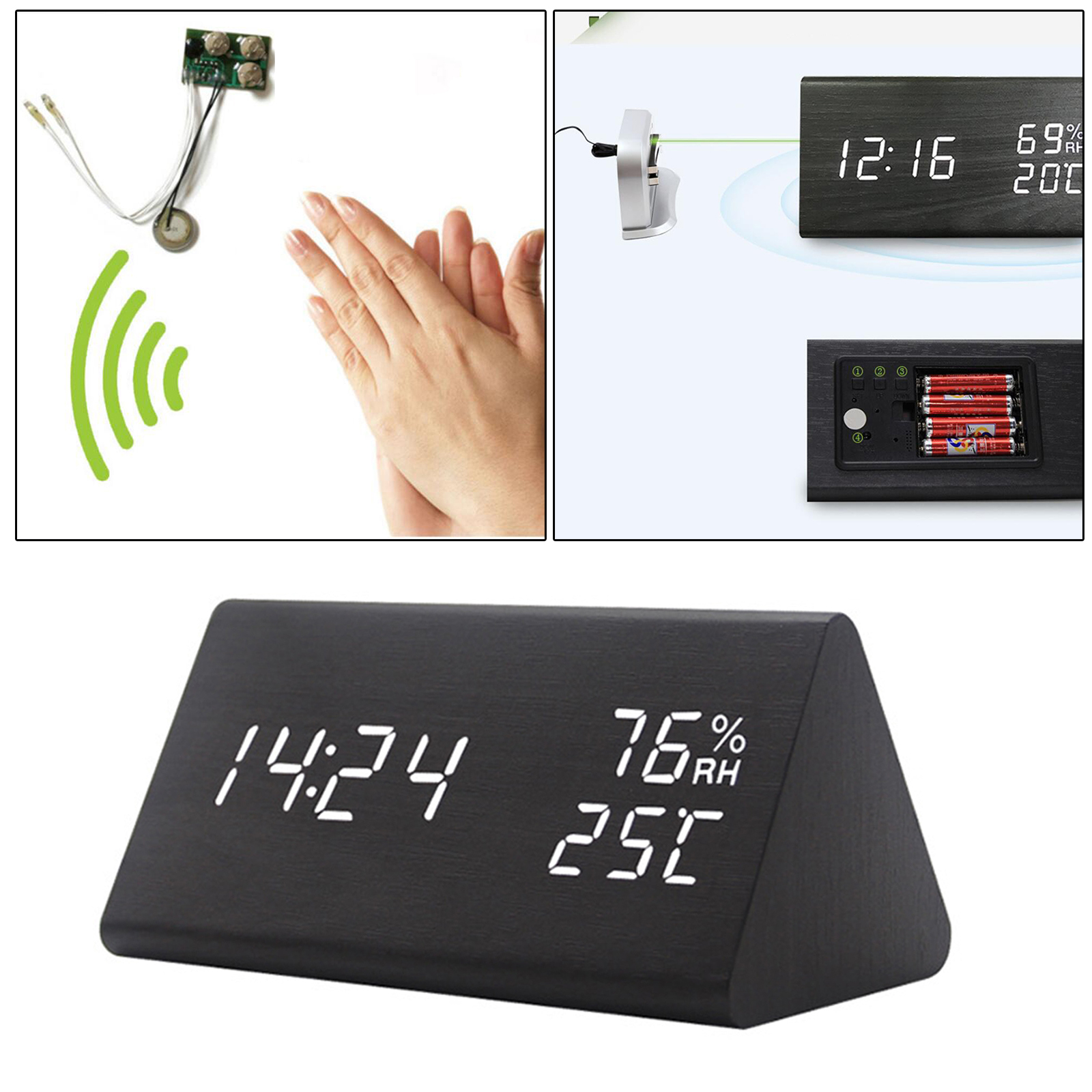 Large Wooden Digital Alarm Clock Portable Snooze TimeAdjustable Brightness Bedroom Bedside Home Office Clocks