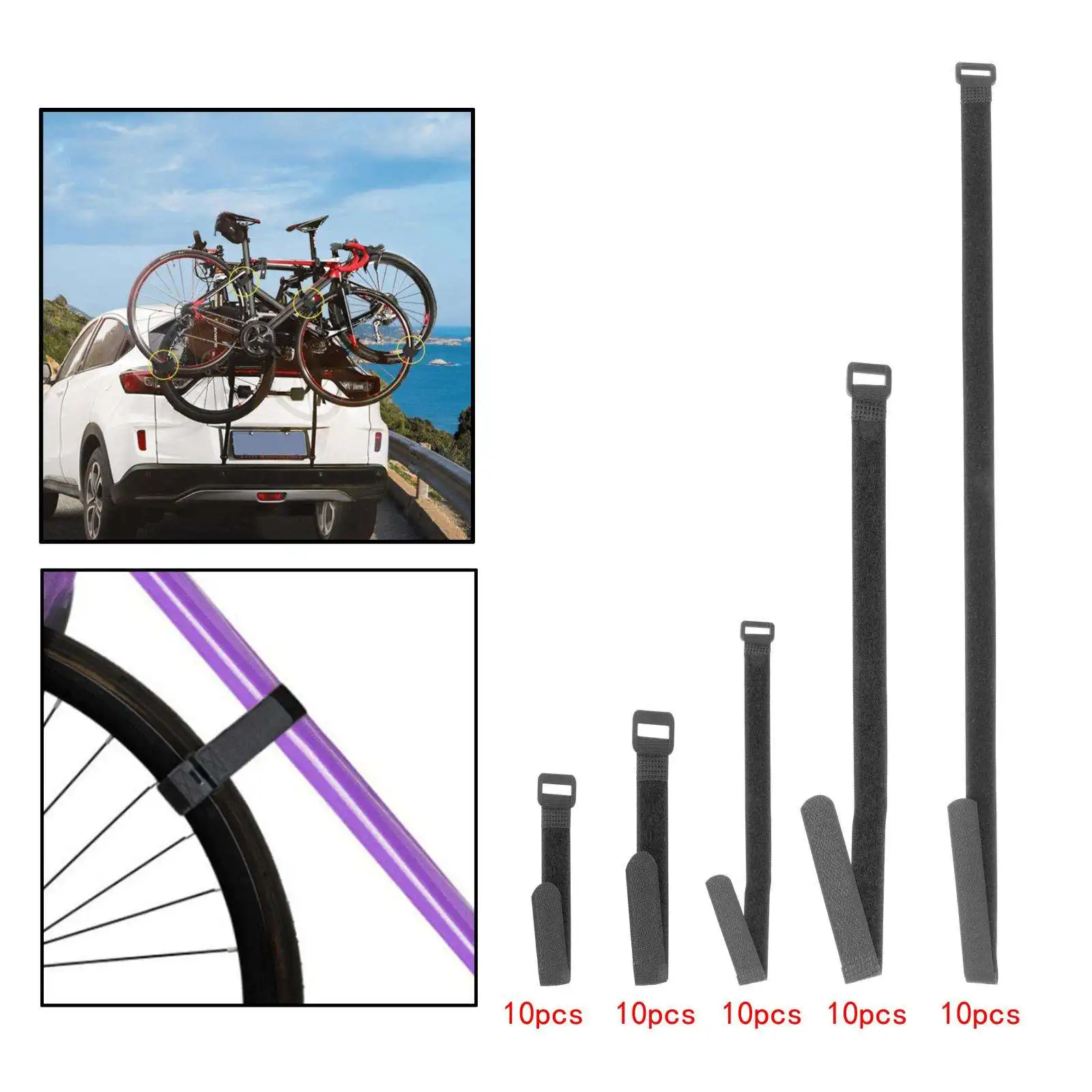 10x Adjustable Bike Rack Strap Tie Downs Bicycle Wheel Stabilizer Straps Hook 