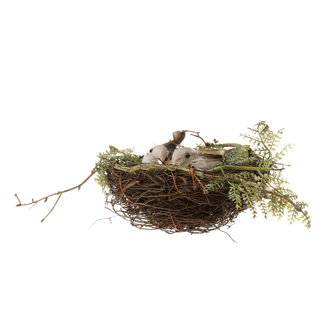 2pieces Bird Nest House Home 4pieces Artificial Birds 10pieces Cute Eggs Garden Decor
