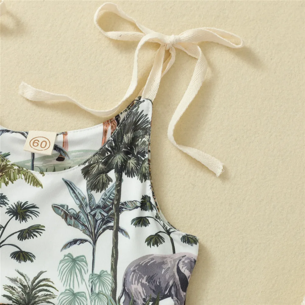 2021 0-24M Infant Baby Boy Girl Romper Animal Trees Print Sleeveless Bandage O Neck Jumpsuit Playsuit Summer Cotton Outfit Baby Bodysuits for girl 
