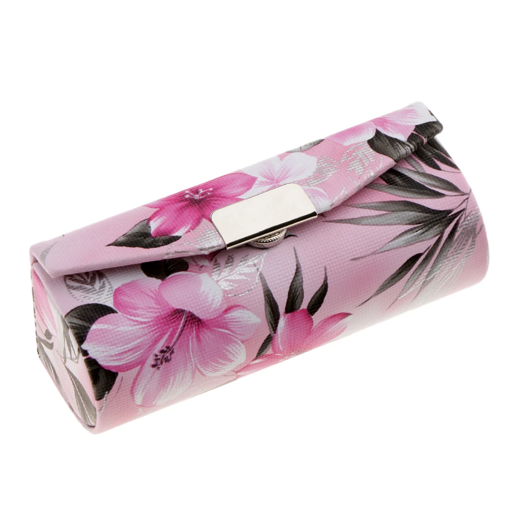 Leather Lipstick Case Holder With Mirror,Chinese Traditional Flower Design Makeup Jewelry Holder Box Lip Balm Carry Case Travel