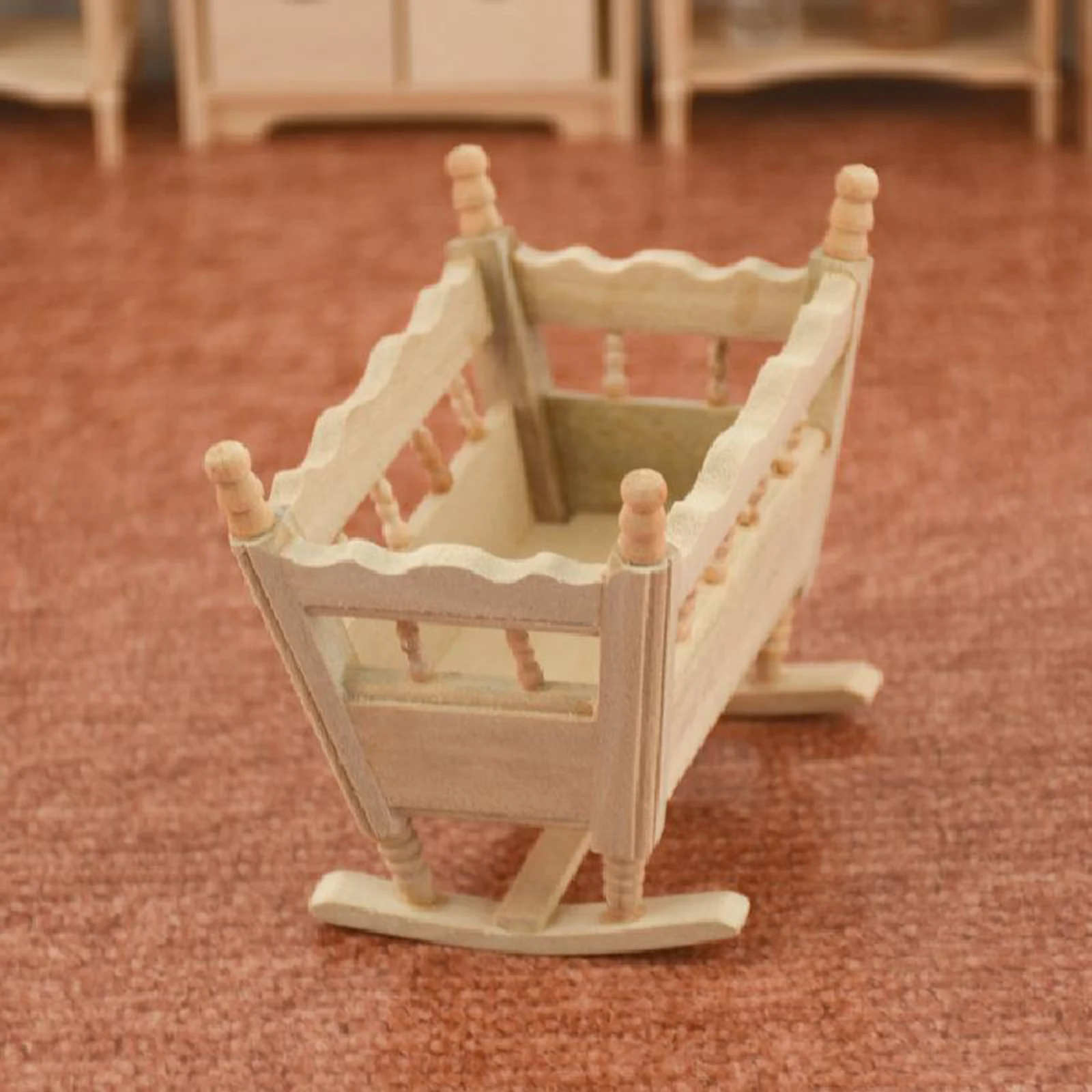 1/12 Dollhouse Miniature Wooden Cradle Model Furniture Landscape Decoration
