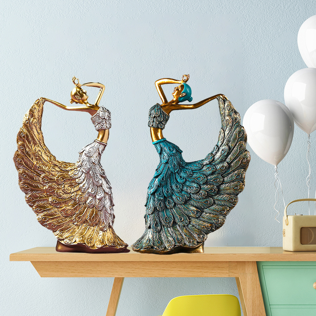 Home Decoration Accessories for Living Room Resin Peacock Dancer FigurinesDancing Girl Figures Sculpture Statue
