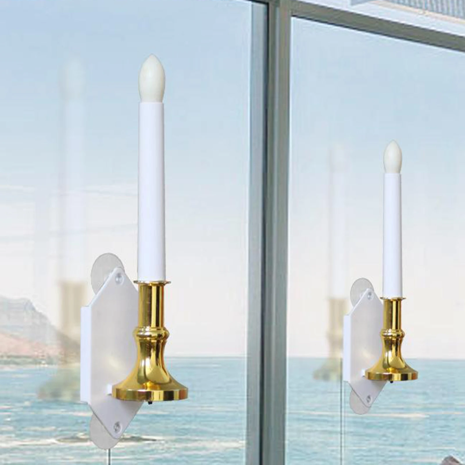Solar Powered Window Candles Lights Flameless Taper Candles Warm White Candles with Suction Cups, Garden Yard Christmas Decor