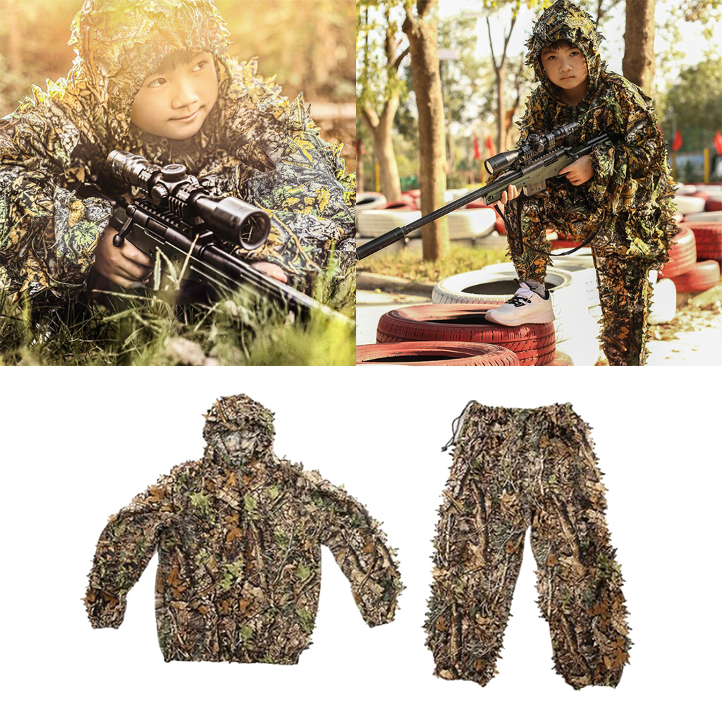 Outdoor Camo Suits Ghillie Suits 3D Leaves Woodland Camouflage Clothing Army