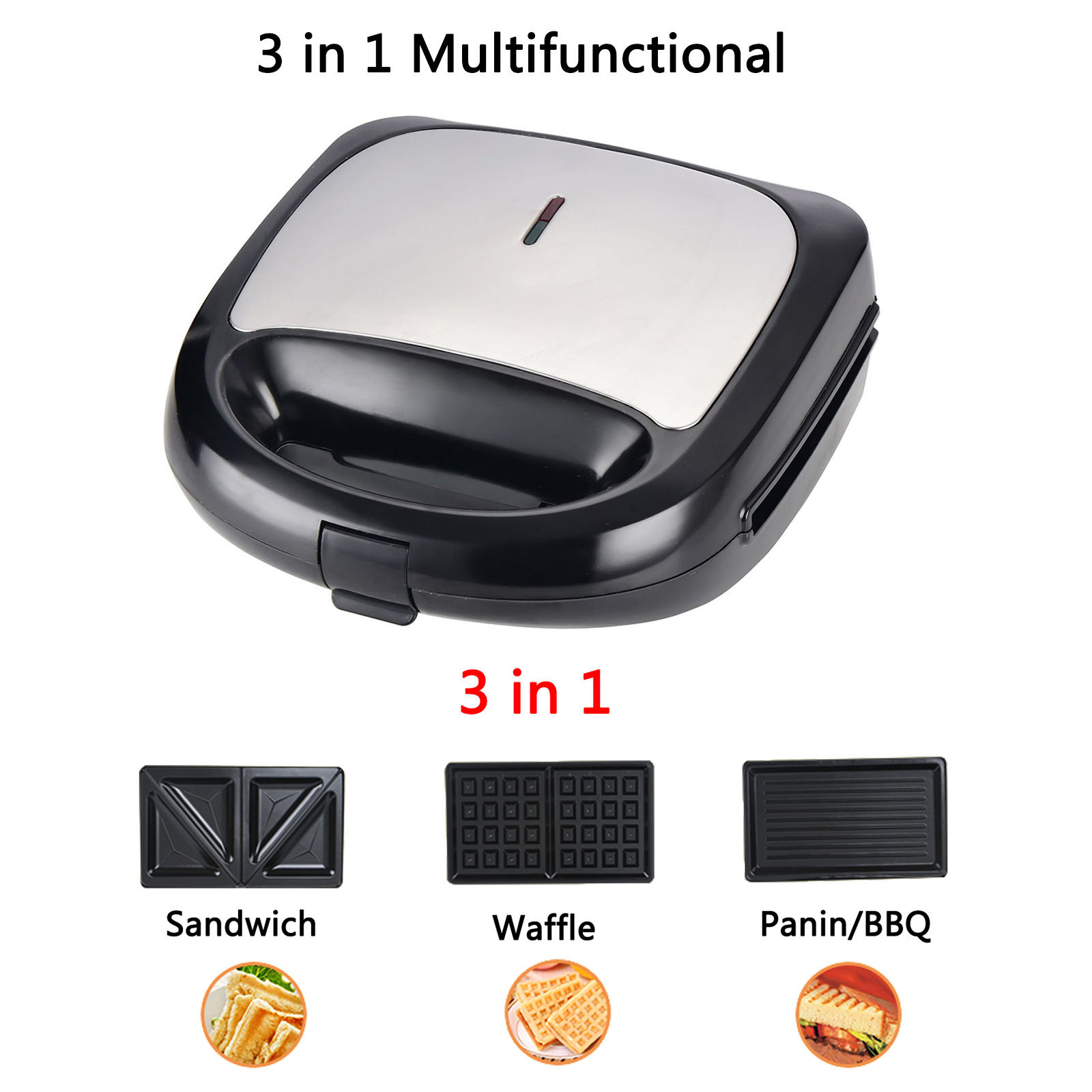 3 in 1 Electric Grill Waffle Maker Roaster Sandwich Cake Maker Bread Oven Breakfast Machine Frying Pan Barbecue Plate EU Plug