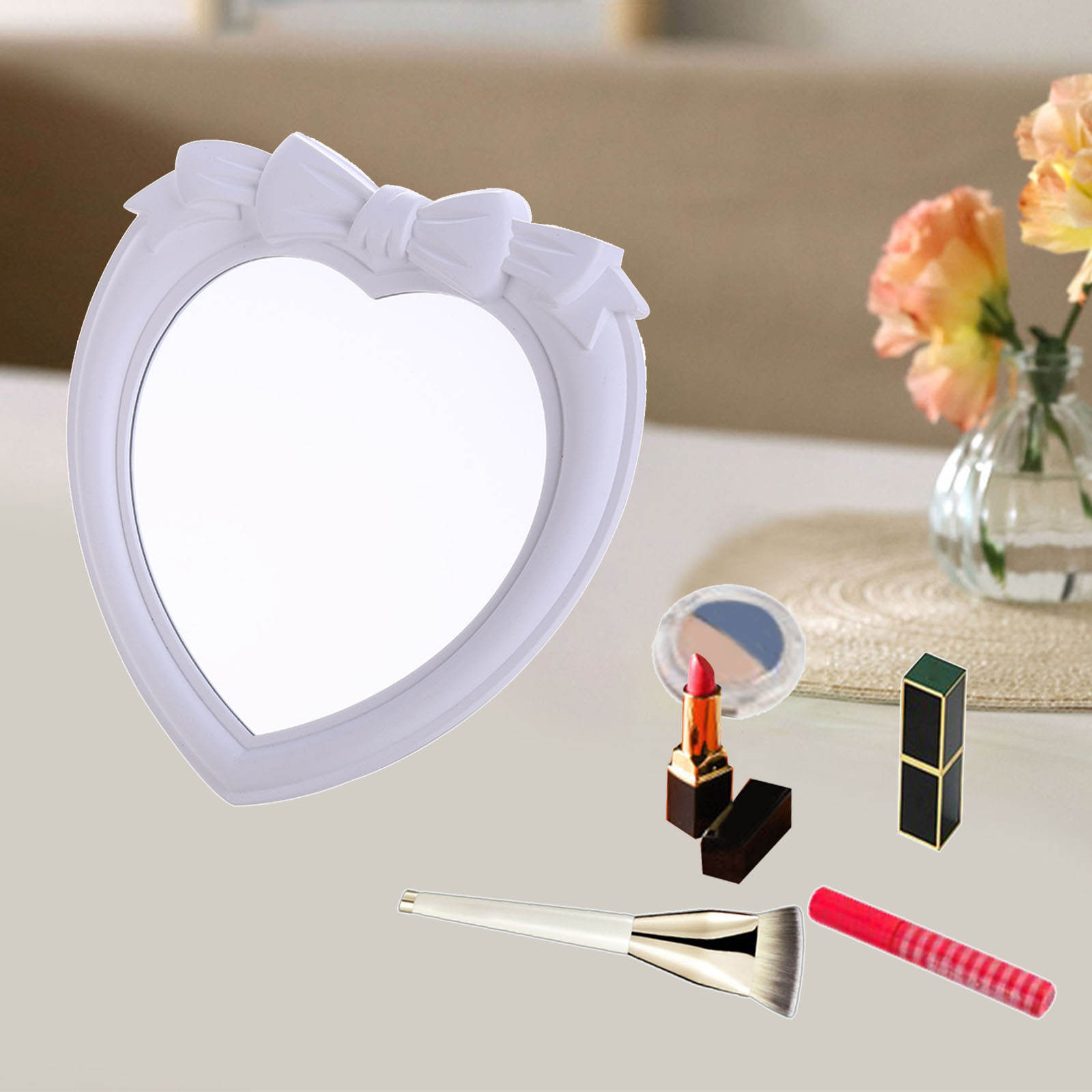 Heart Makeup Mirror Tabletop Vanity Mirror Hanging Mirror with Stand, High-definition