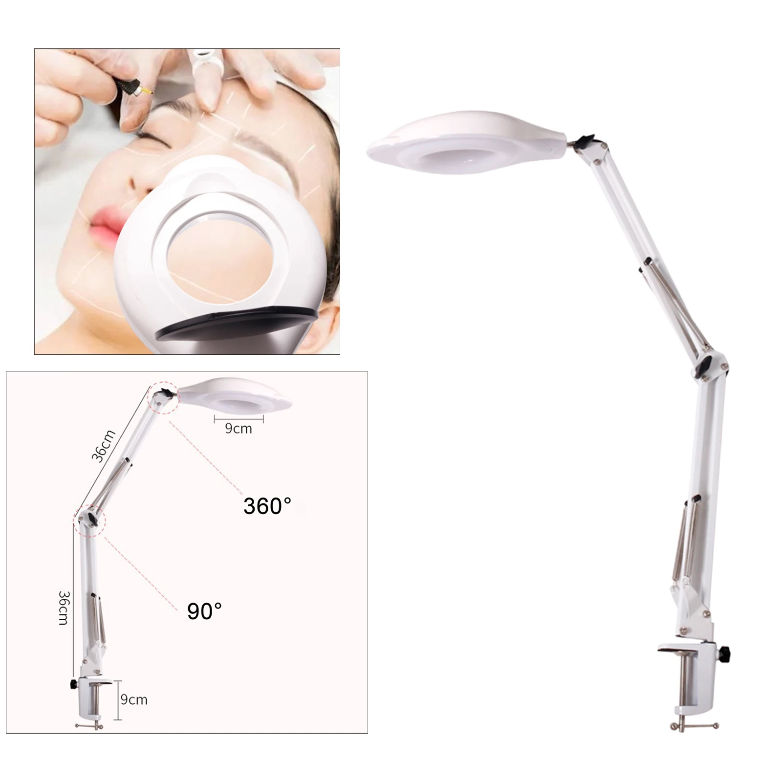 Folding USB Magnifying Lamp Magnifier Table Light with Clamp, 6,000k Cool White Led Technology