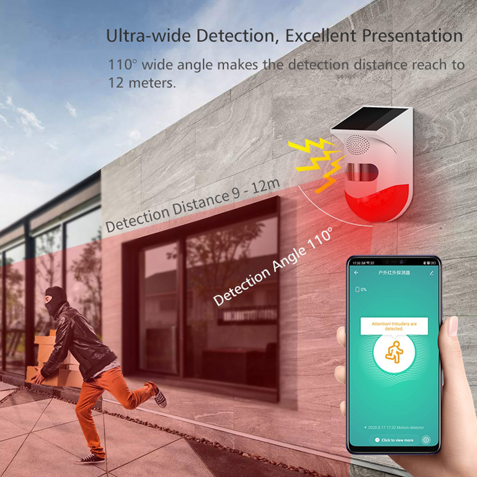 Smart WiFi Solar Alarm Light Motion Detector Remote Control IP65 Waterproof