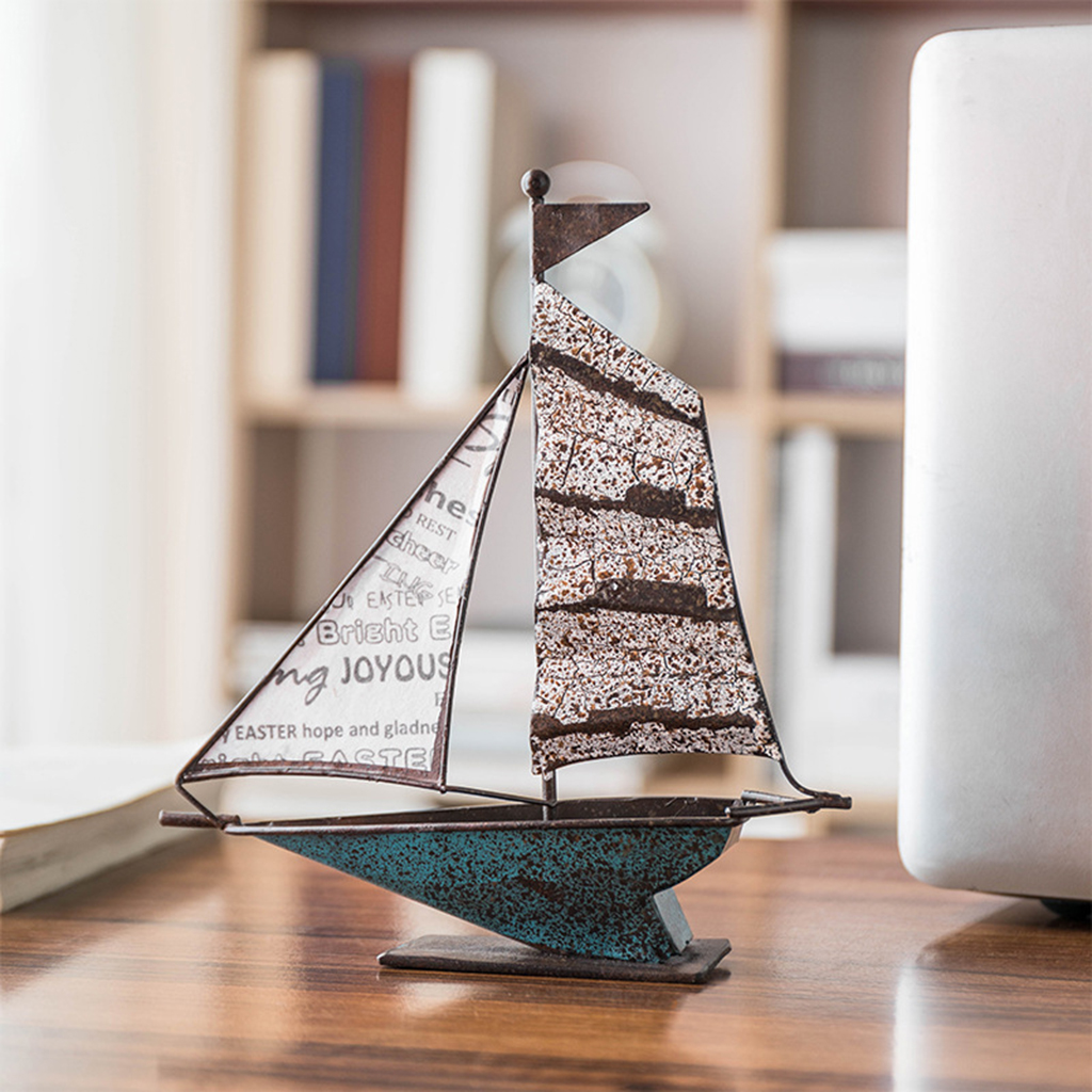 Exquisite Antique Retro Miniature Nautical Sailing Boat Handmade Sailboat Model Shelf Decor Photo Props Home Accents