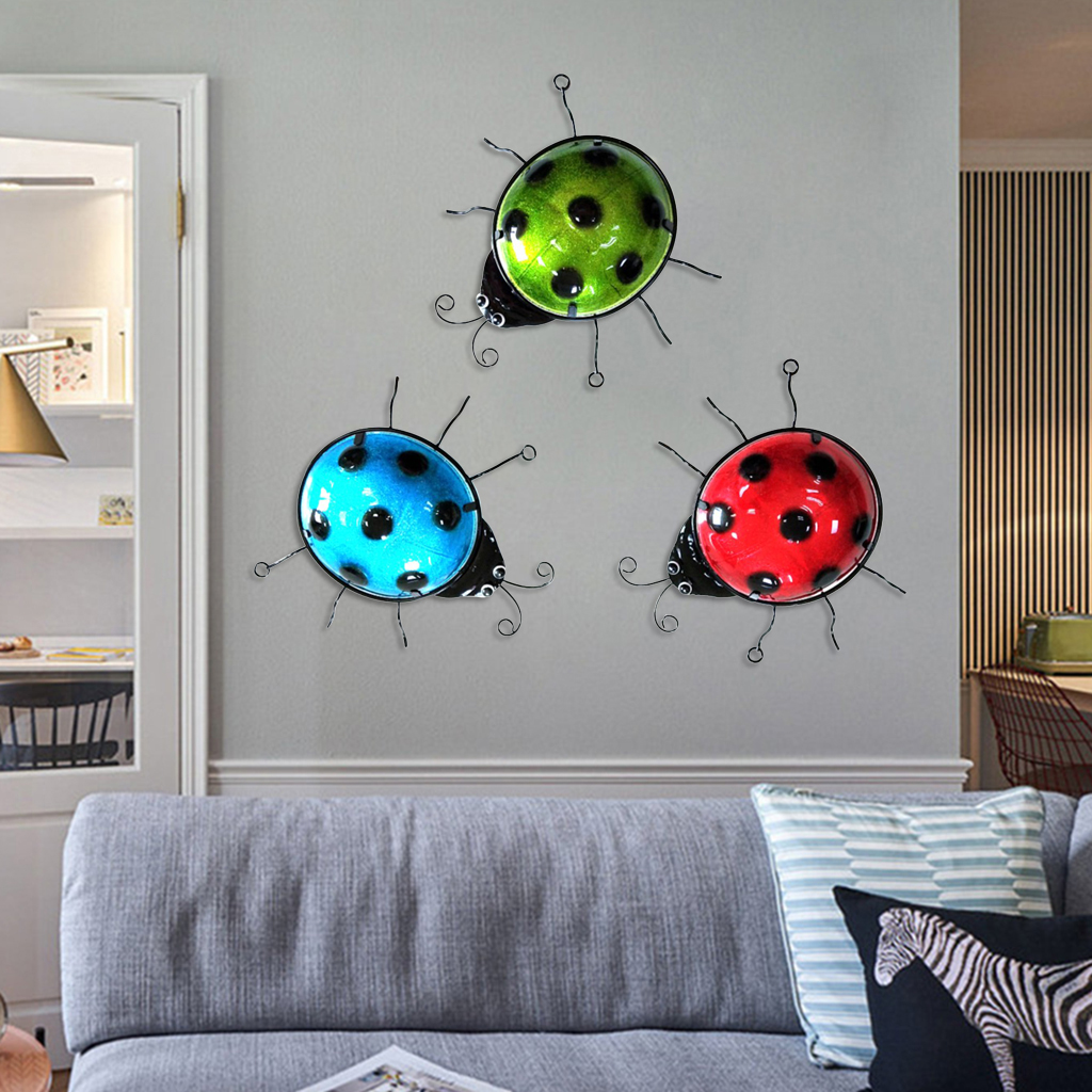 3x Metal Wall Art Decor Patio Sculpture Fences Trees Ladybird Decoration
