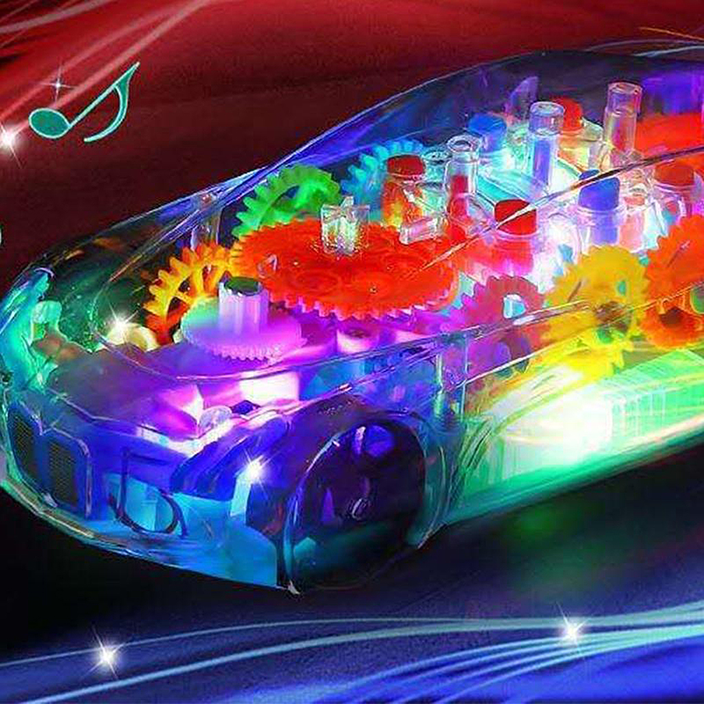 Electric Toy Car Universal Gear Mechanical Concept Colorful Light Music Cartoon Transparent Toy Car