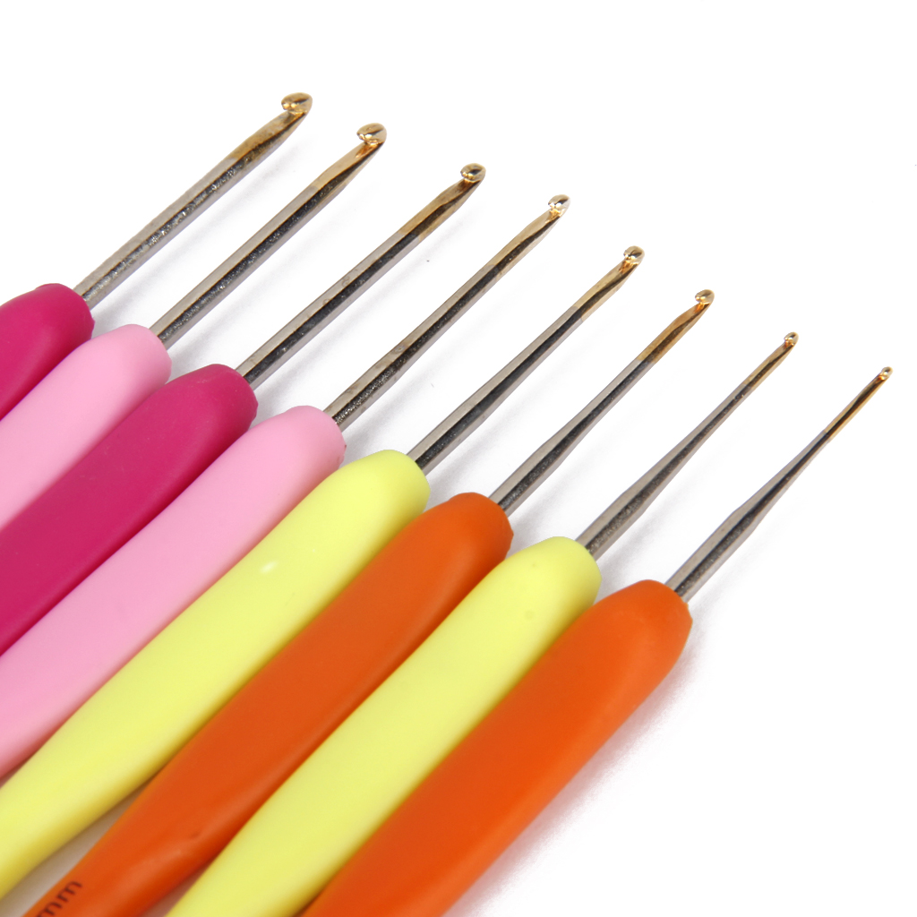 8pcs Colorful Plastics Handle Metal Head Pointed Crochet Hook  1