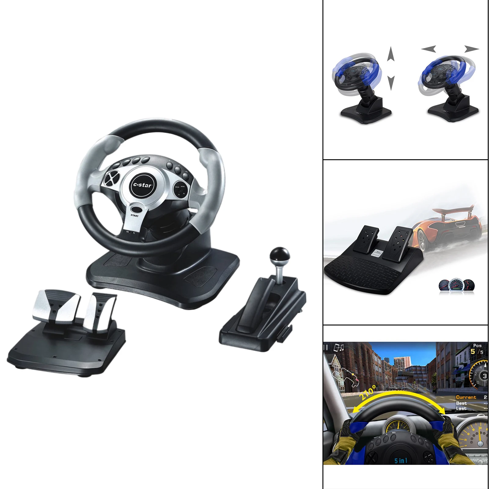 PC Racing Gaming Wheel & Pedal Vibration Car Sim Race Steering Wheel for PS4 for PS3 for PC Android Video Games Gamepad