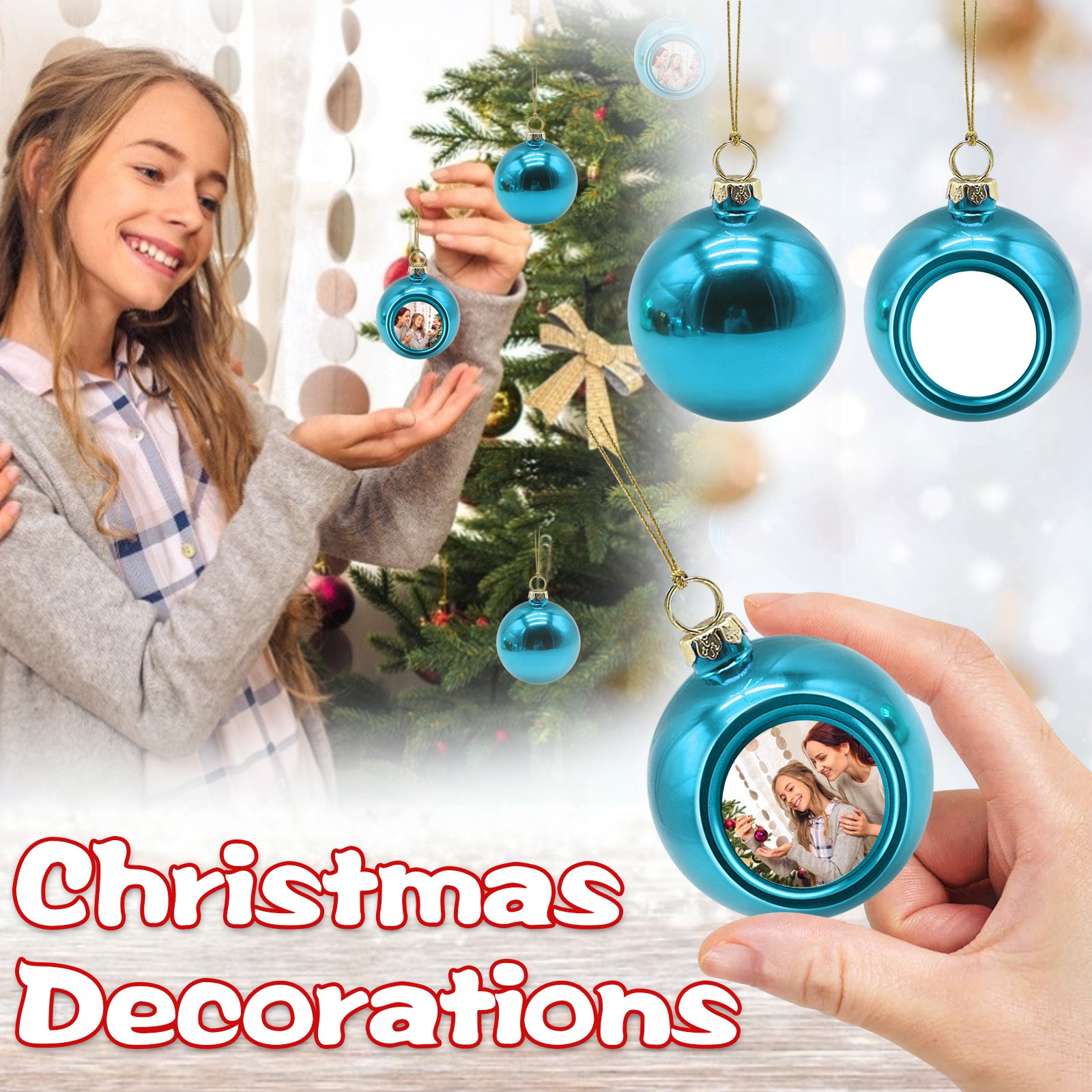 Description Picture 2 of item2pcs Blank Sublimation Christmas Ball Pendants Decoration DIY Craft Photo Print Christmas Tree Hanging Round Ornaments Gifts
