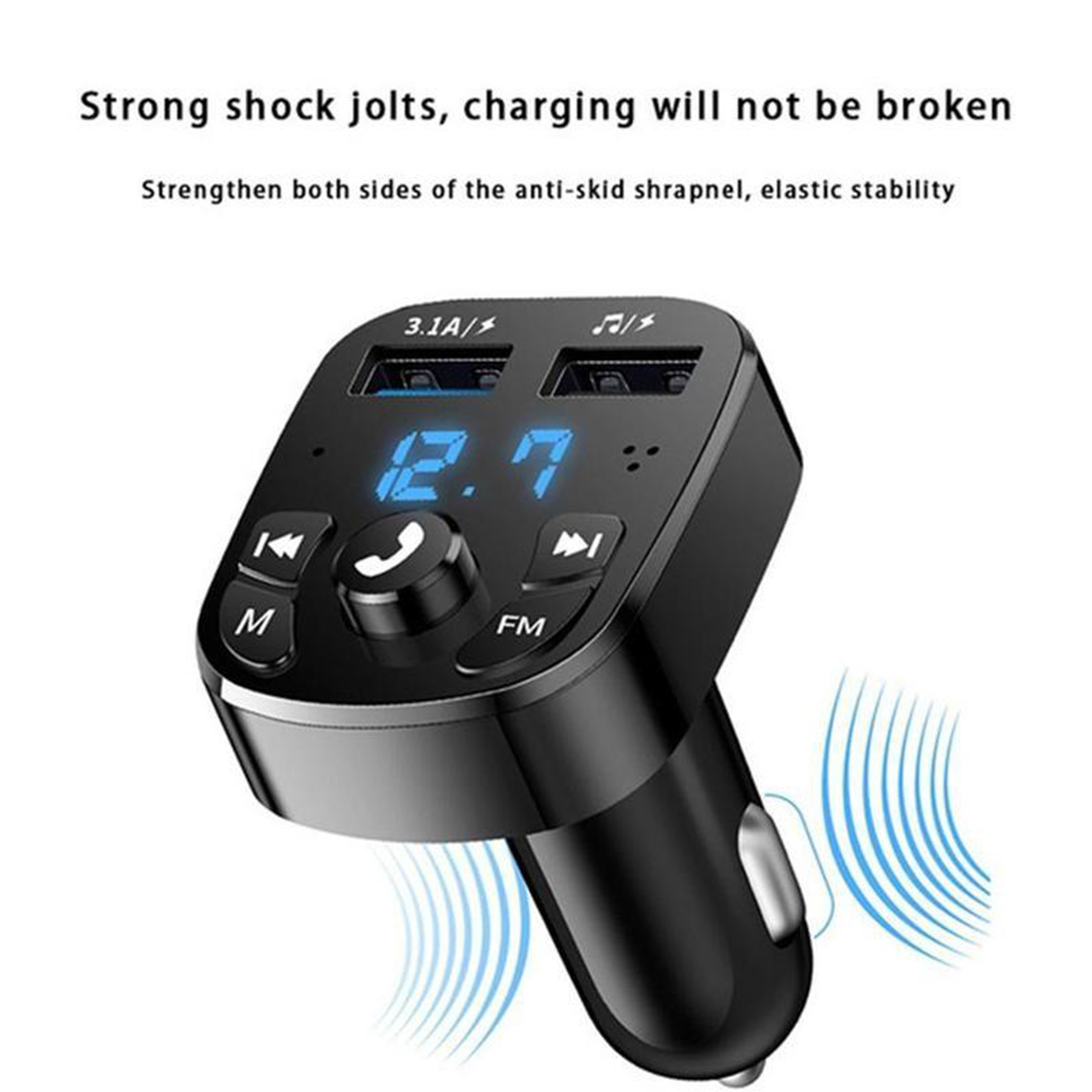 Wireless Radio Receiver Handsfree Call Car Charger Bluetooth FM Transmitter LED Screen 2 USB Ports 12V/3.1A for Smartphones