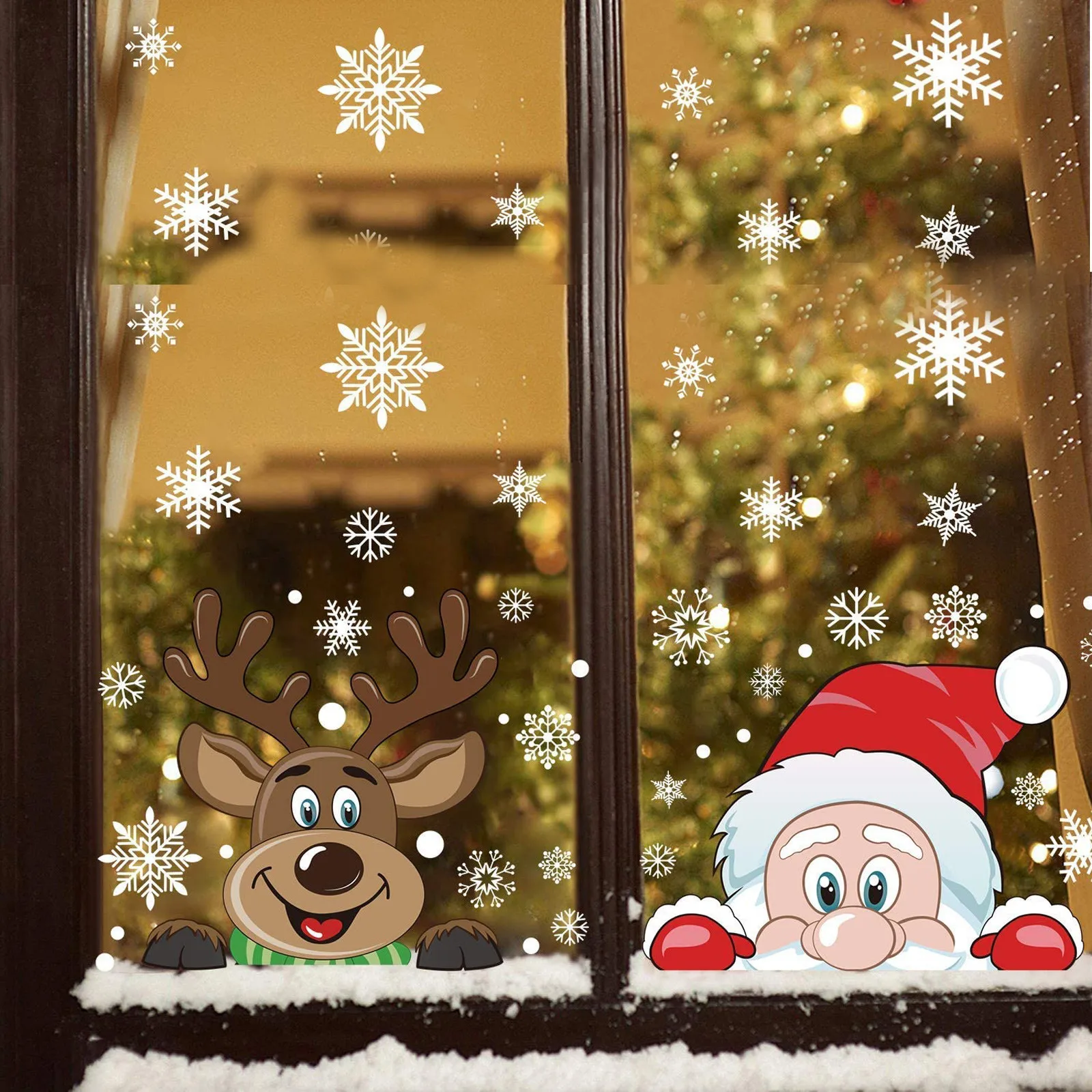Xmas Home Window Decoration Wall Stickers Decal for Festive Kids Room Decor Holiday Party Shan-S Christmas Wall Decals Snowflakes Santa Claus Window Clings Decal Stickers 