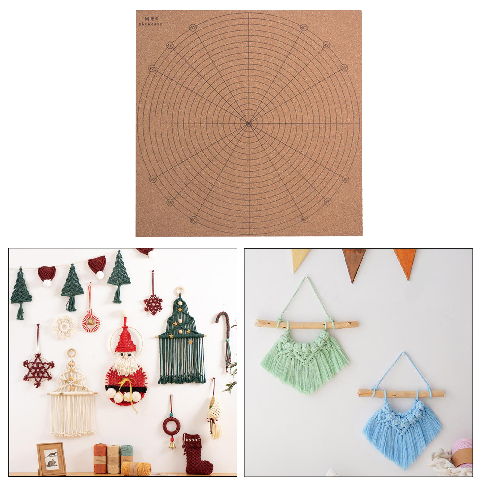 Blocking Boards for Knitting with Grids - Handcrafted Wood Crochet Macrame Board Handmade Knotting Cord Cork Plate