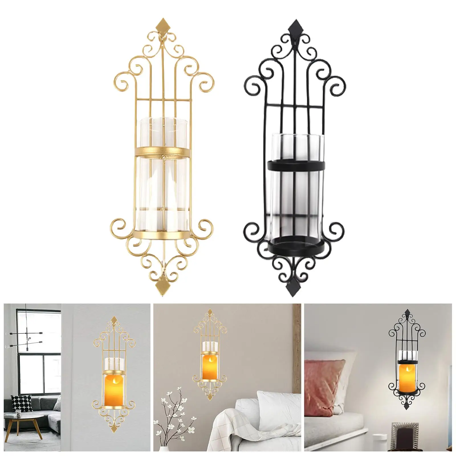 2PCS Iron Candle Sconce Holder Hanging Wall Mounted Pillar Decor for Bedroom Dining Room Living Room Bathroom