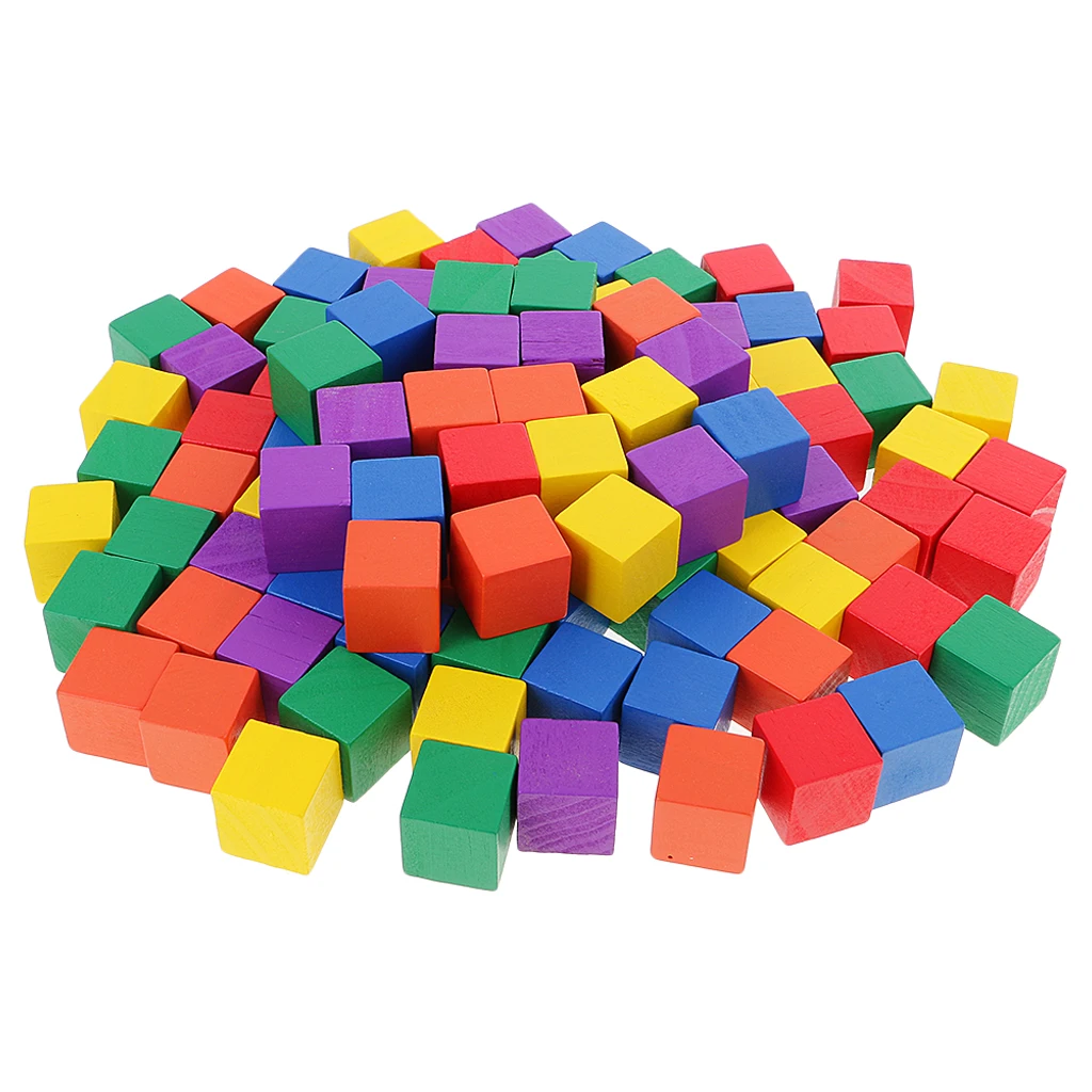 Unfinished Pack/100pcs Colorful Wood Square Blocks Cubes for Children DIY Creative Games Toys Handcraft 2cm