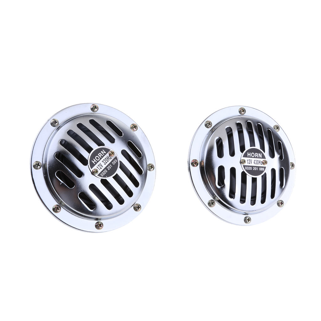 1 Pair 118Db Car Motorcycle Waterproof Horn Chrome Disc Type Hi  Low  Horn Set 415/350 Hz