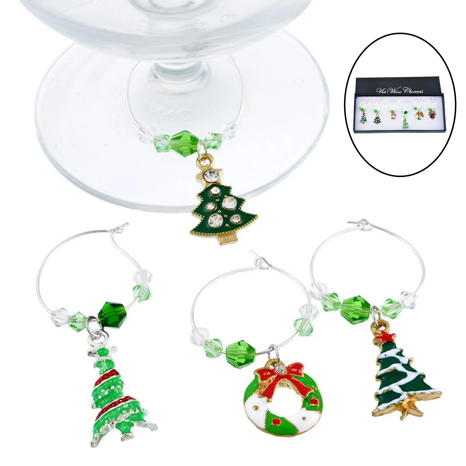 Crystal Christmas Wine Glass Charms Tags Identification Great Identification for Stem Glasses Decorations