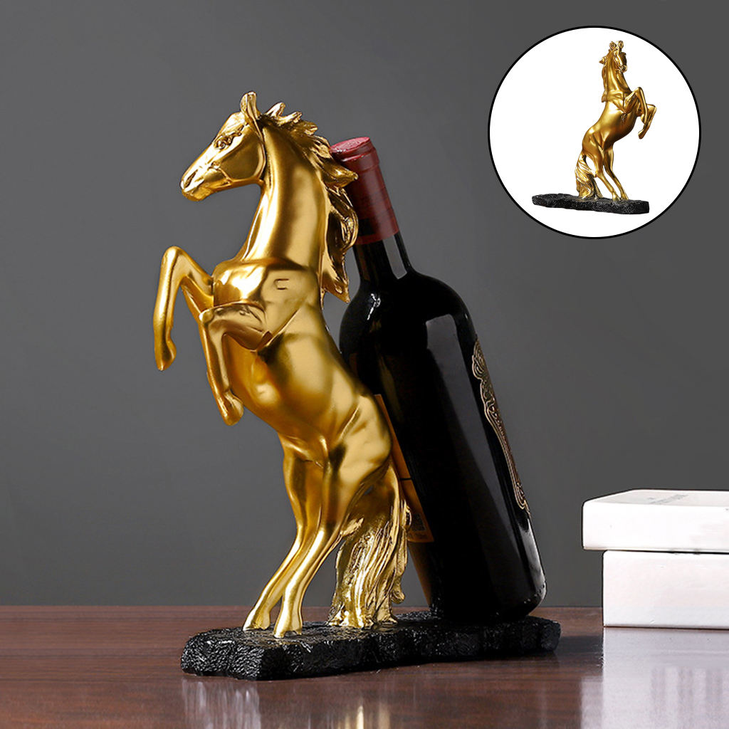 Modern Horse Wine Rack Display Stand Ornaments Golden Animal Figurine Countertop Wine Storage Cabinet Wine Bottle Holder