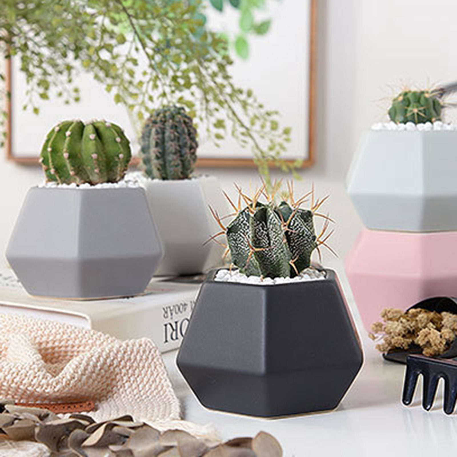 4PCS Mini Geometry Planter Pots for Home Office Window -Colorful (Plants NOT